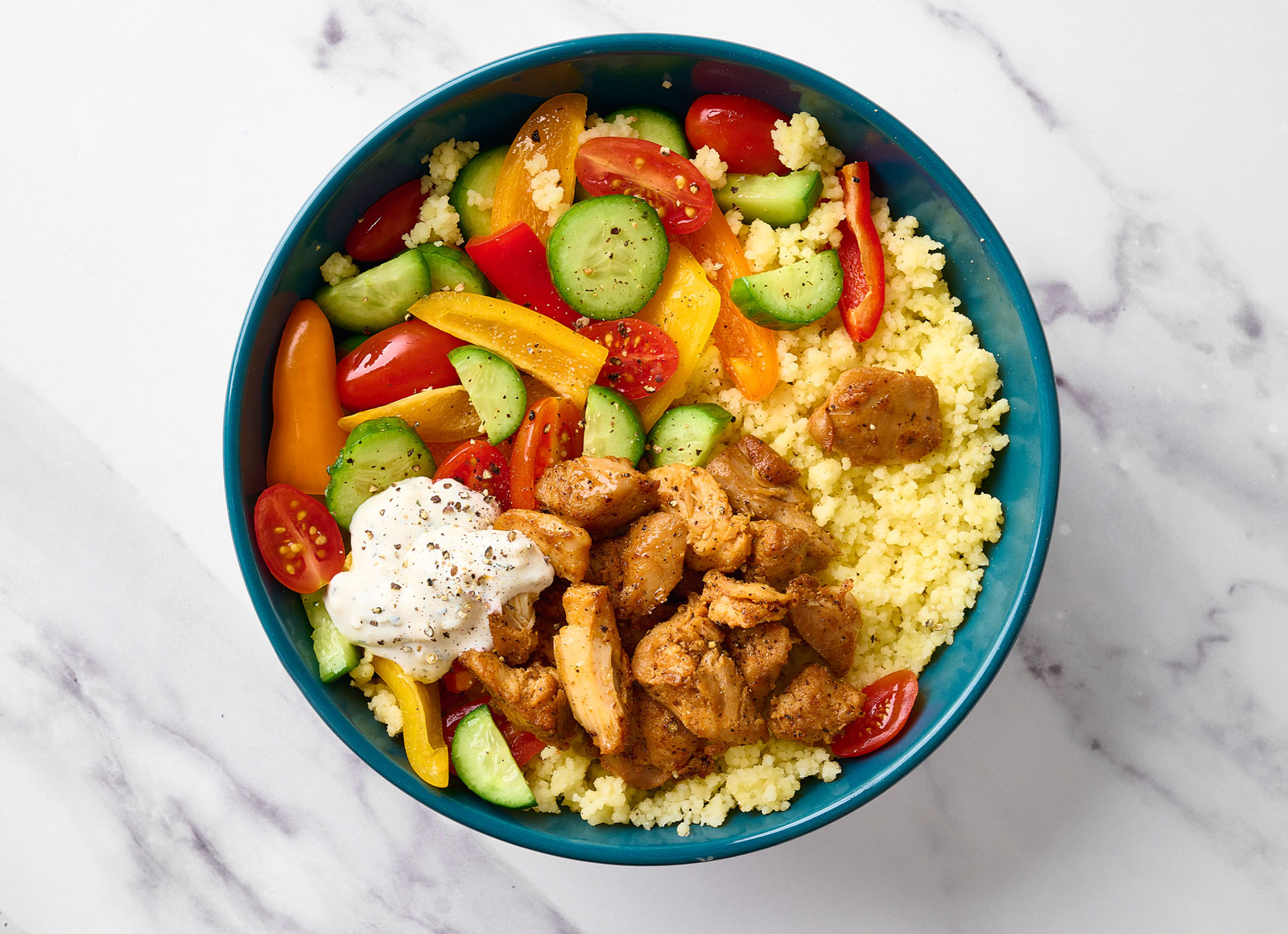 Tzatziki Chicken + Fresh Veggie Couscous Bowl