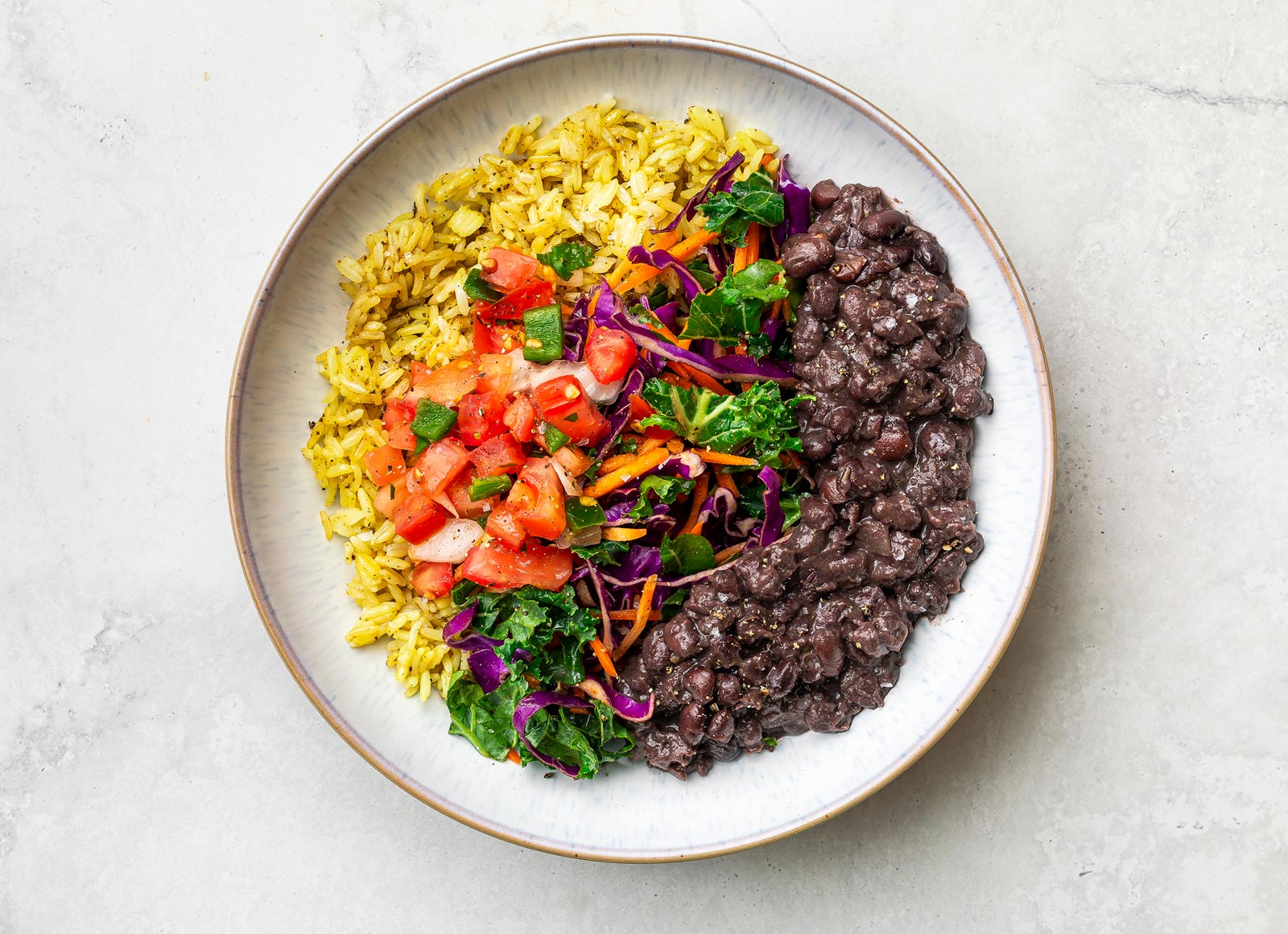 Cuban Spiced Black Beans Bean + Rainbow Veggie Seasoned Jasmine Rice Bowl