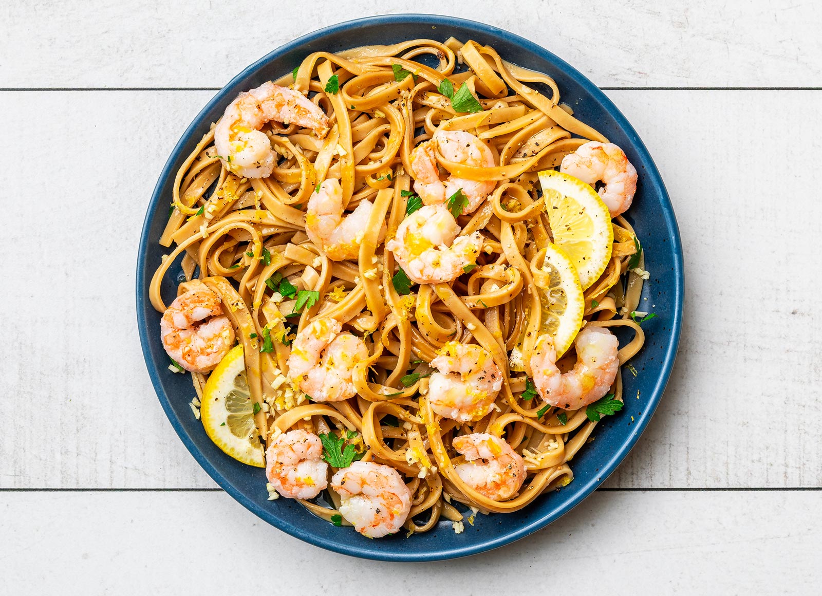 Lemony Garlic Medium Cooked Shrimp Pasta