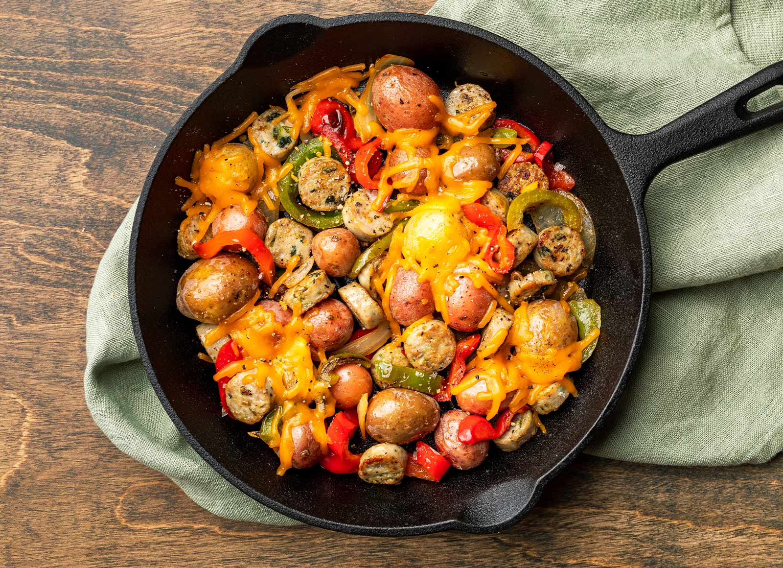Cheesy Chicken Sausage + Potato Skillet