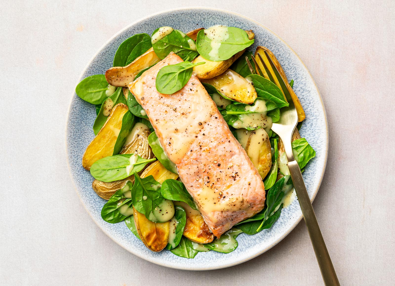 Roasted Atlantic Salmon House Salad with Baby Spinach