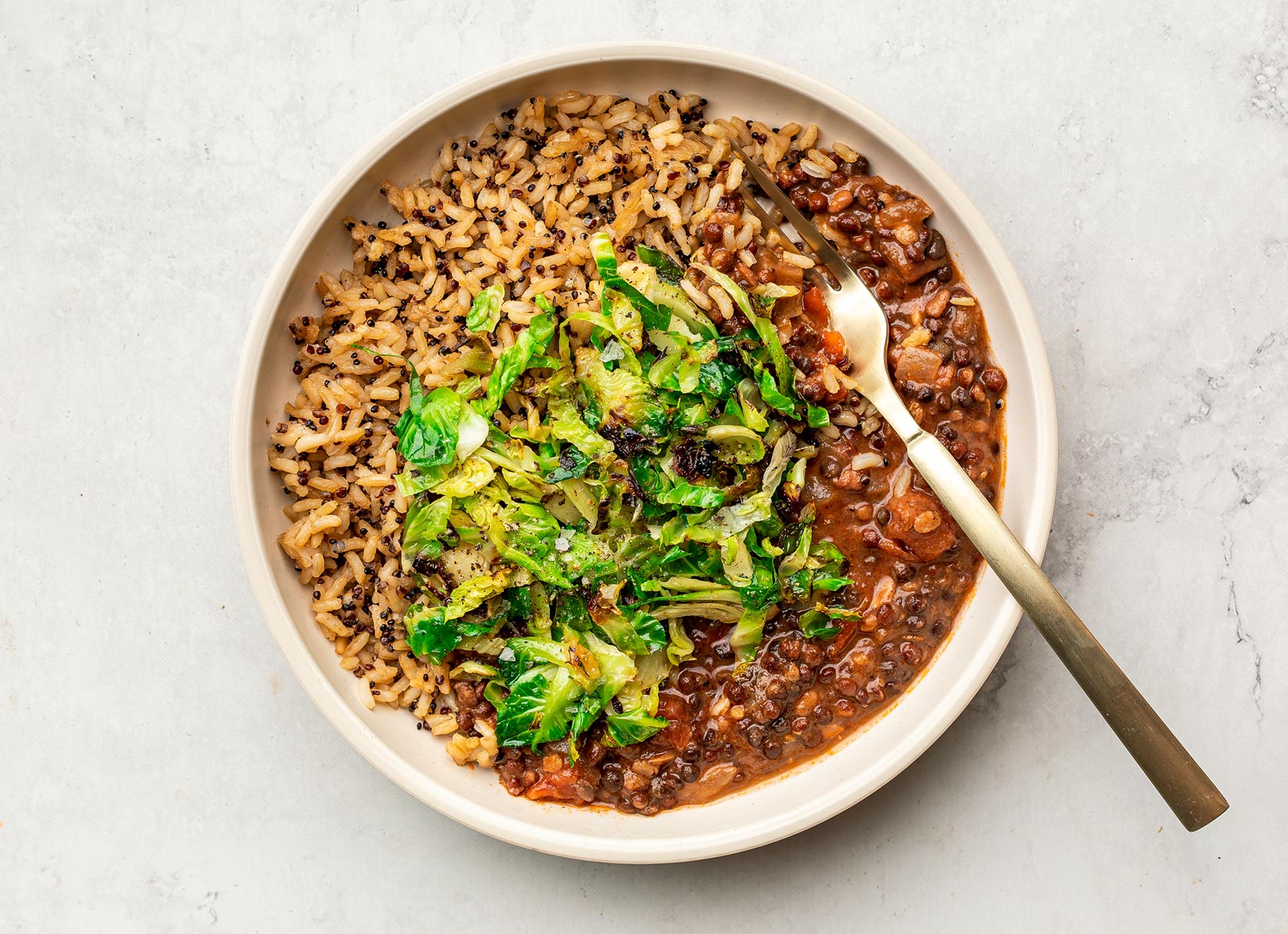 Black Lentil Dal + Brussels over Brown Rice