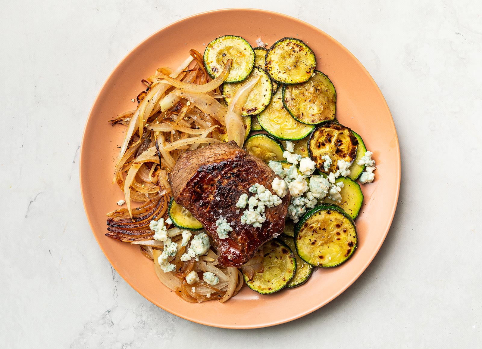 Blue Cheese Strip Steak + Veggies with Zucchini