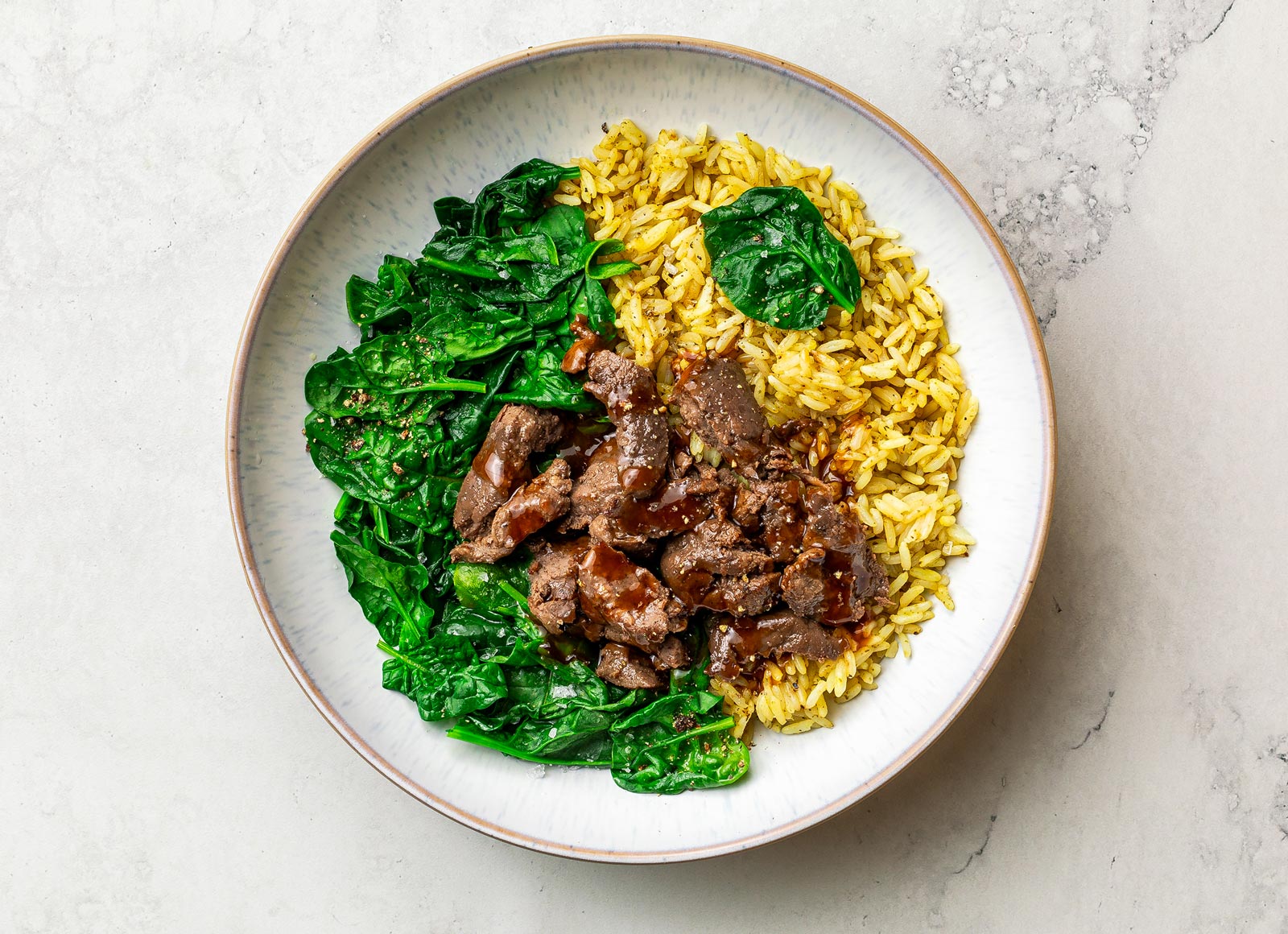 Honey Garlic Beef with Spinach + Jasmine Rice