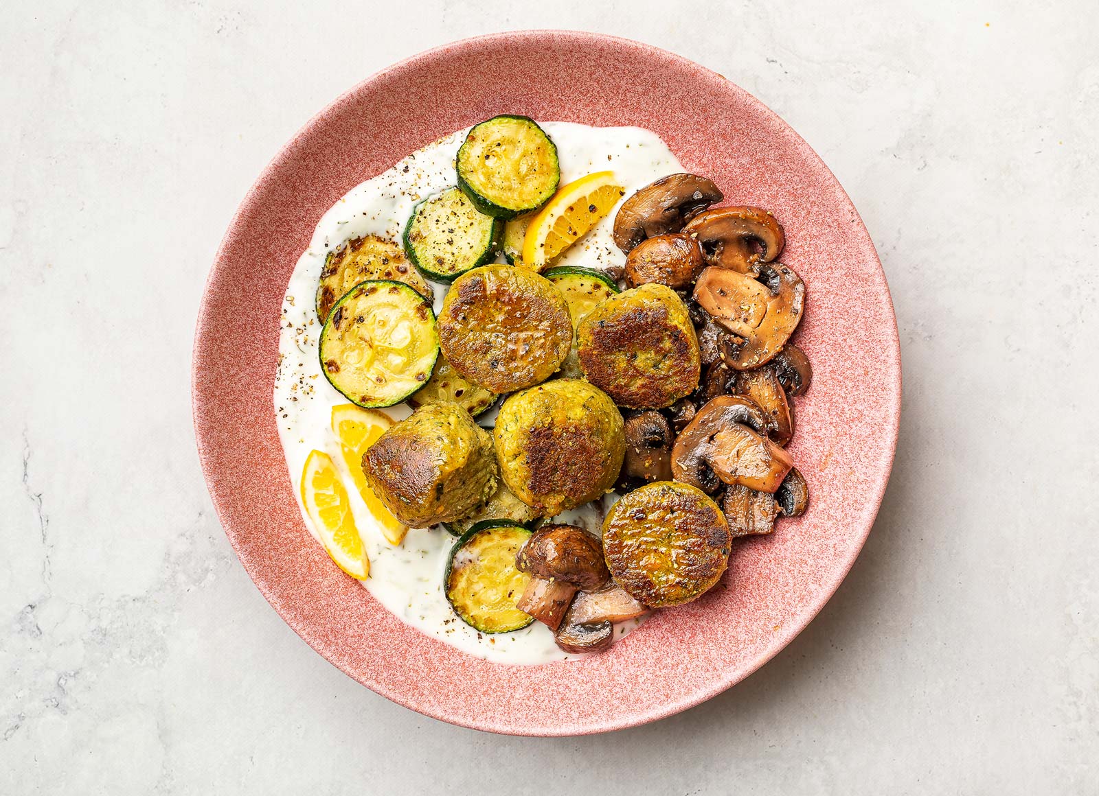 Zucchini Mushroom Falafel Bowl