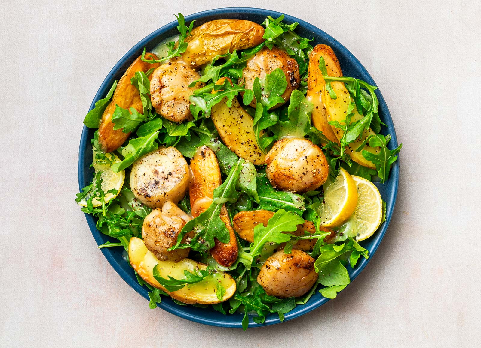 Scallop + Arugula Salad with Fingerling Potatoes