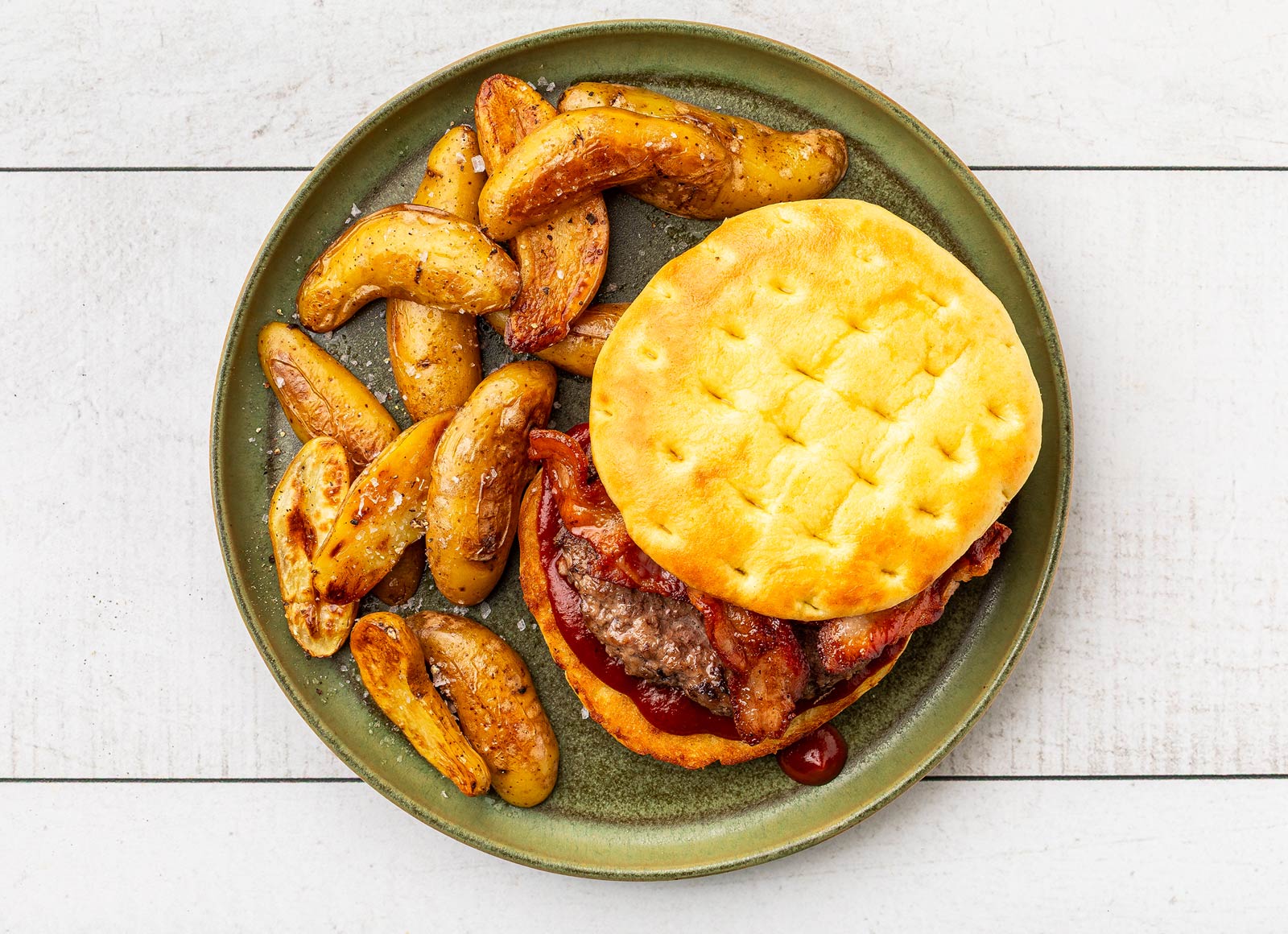 Grilled BBQ Bacon Burger + Potatoes with Ground Beef Patties