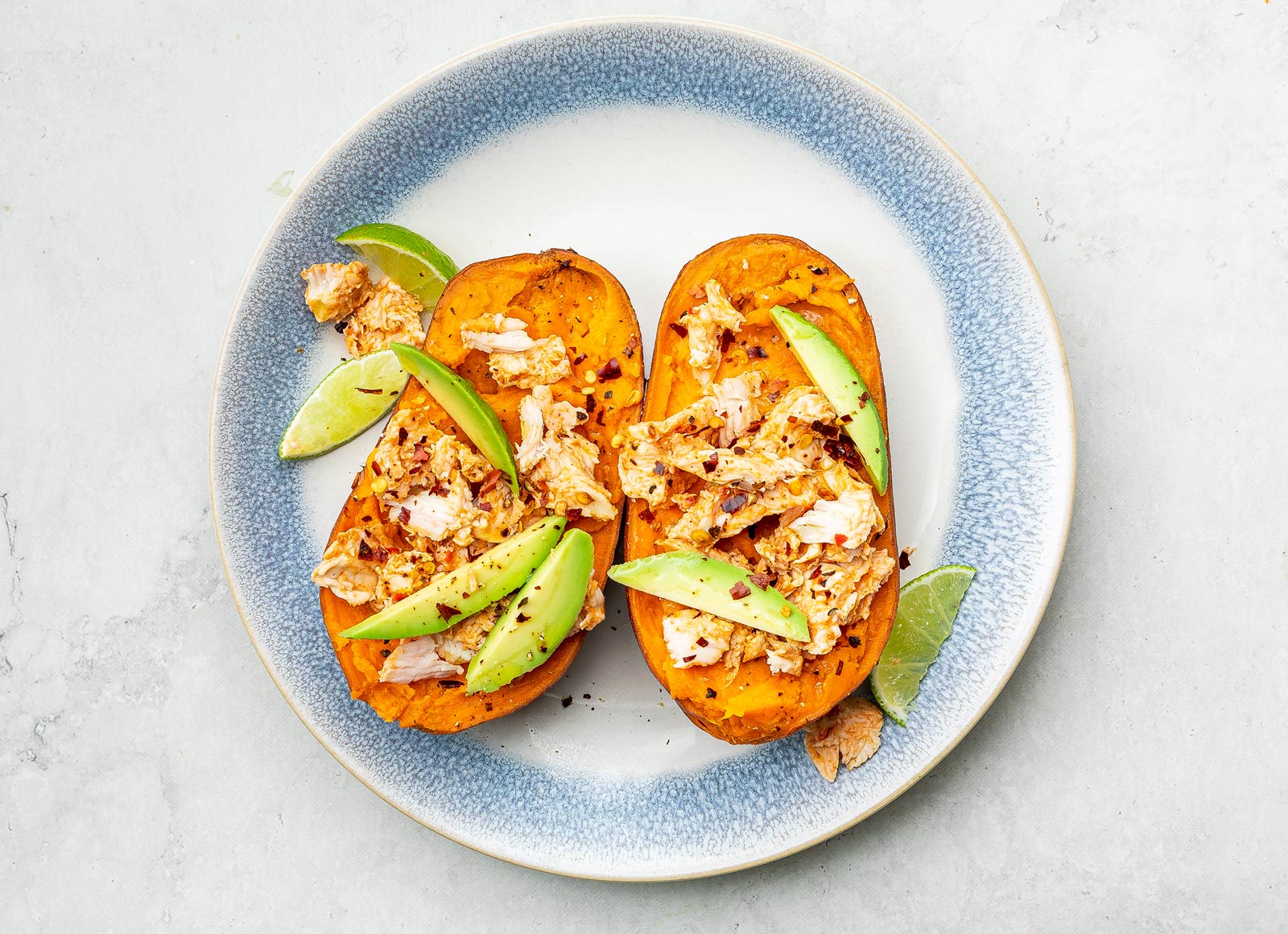 Chicken + Fresh Avo Stuffed Sweet Potato