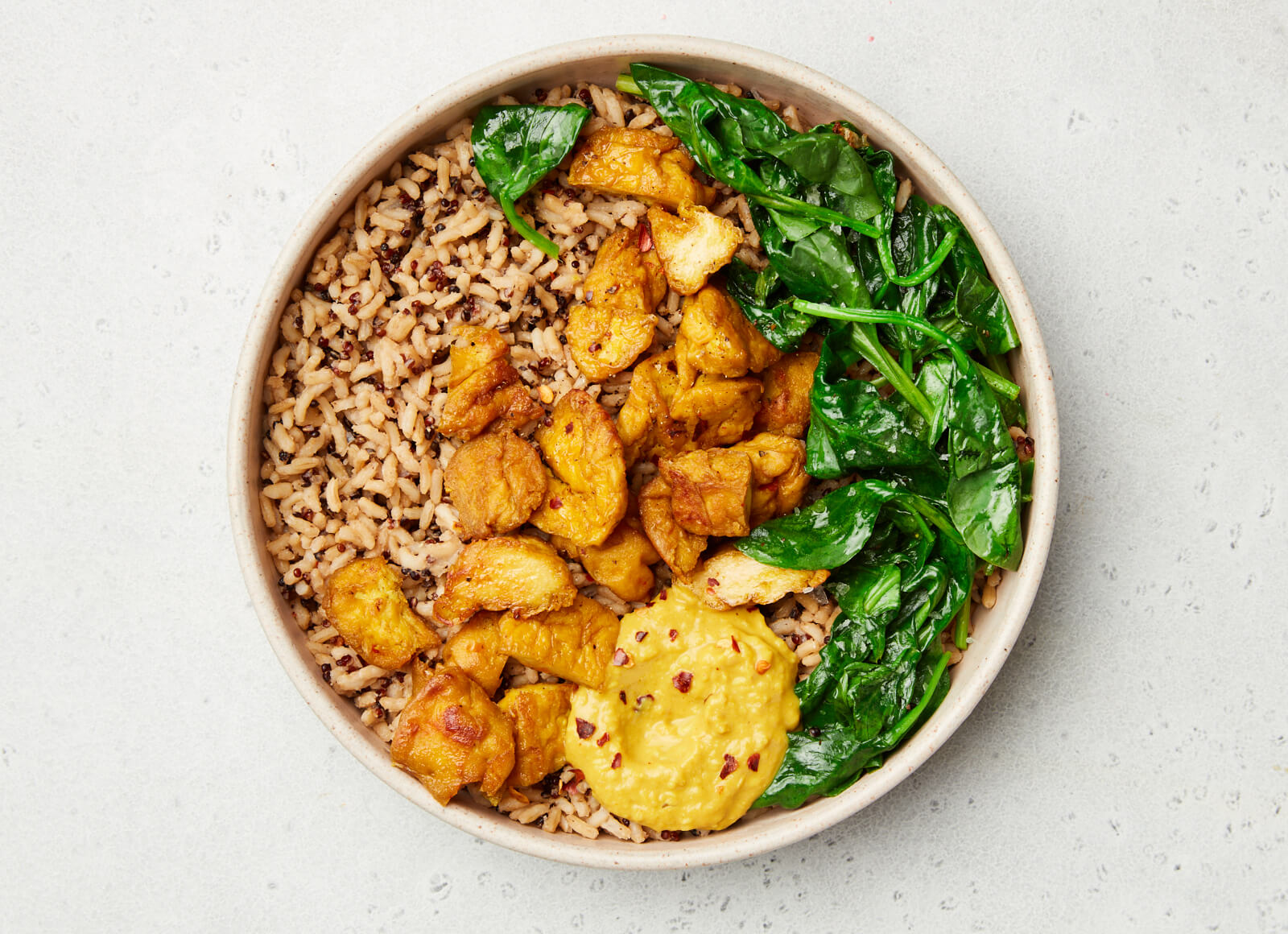 Warm Coconut Curry Tofu Spinach Bowl
