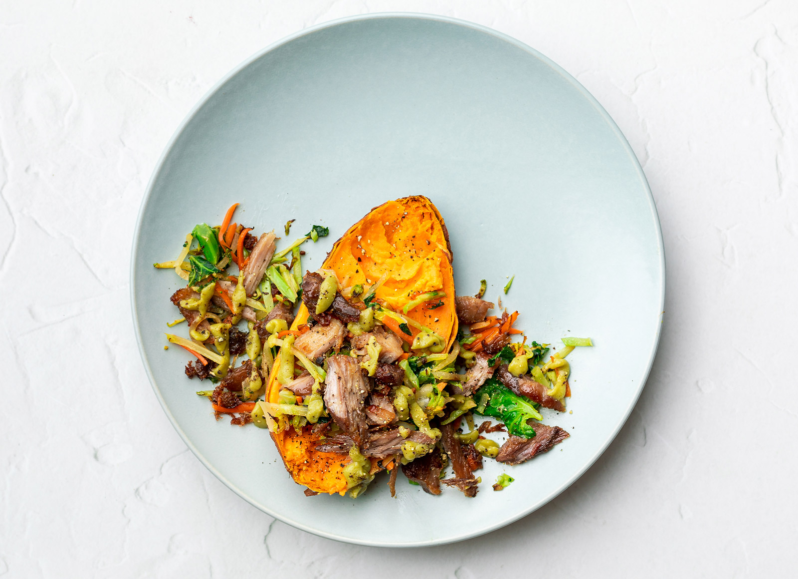 Carnitas + Avocado Sweet Potato Boat