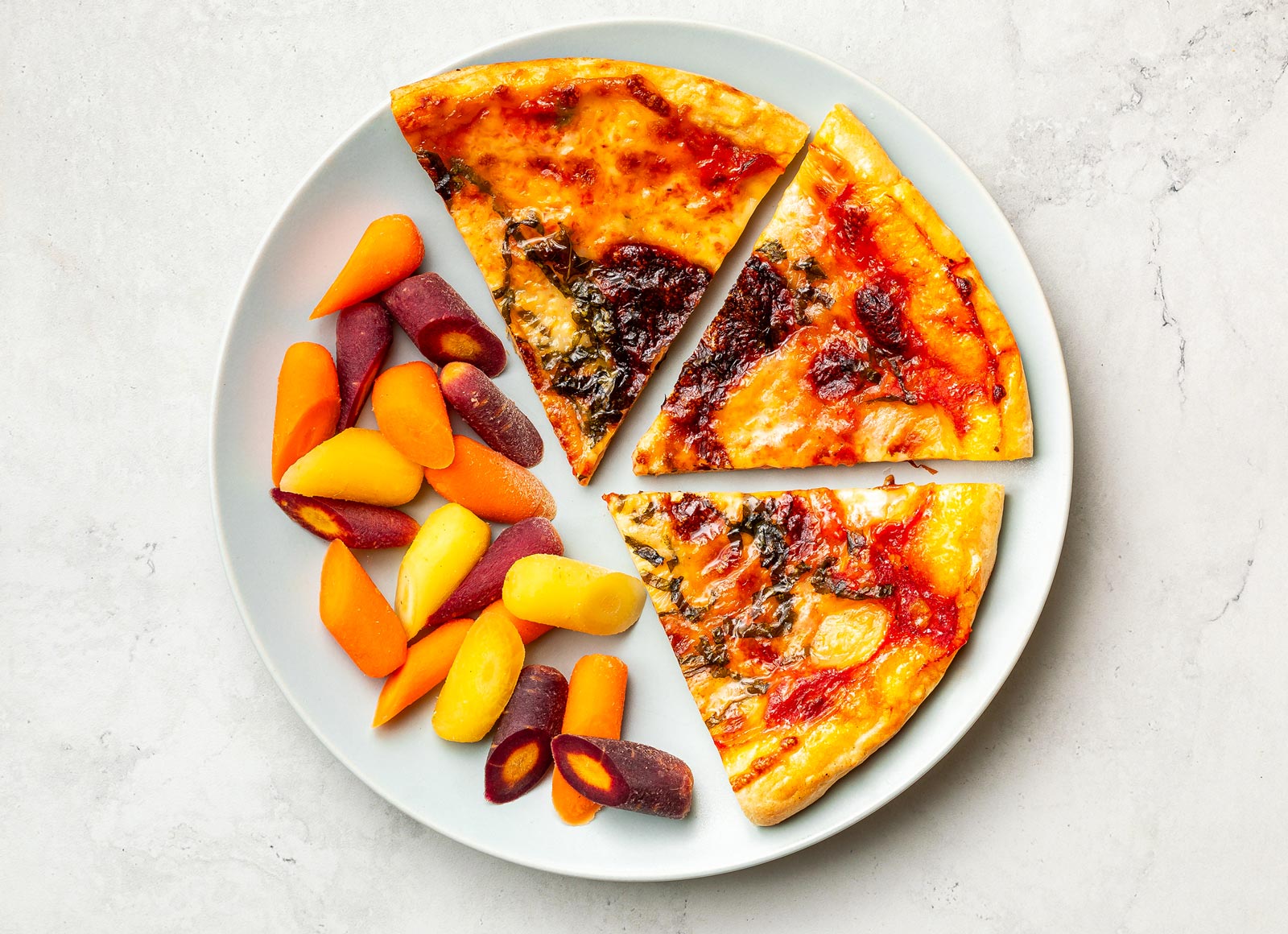 Margherita Pizza + Rainbow Baby Carrots