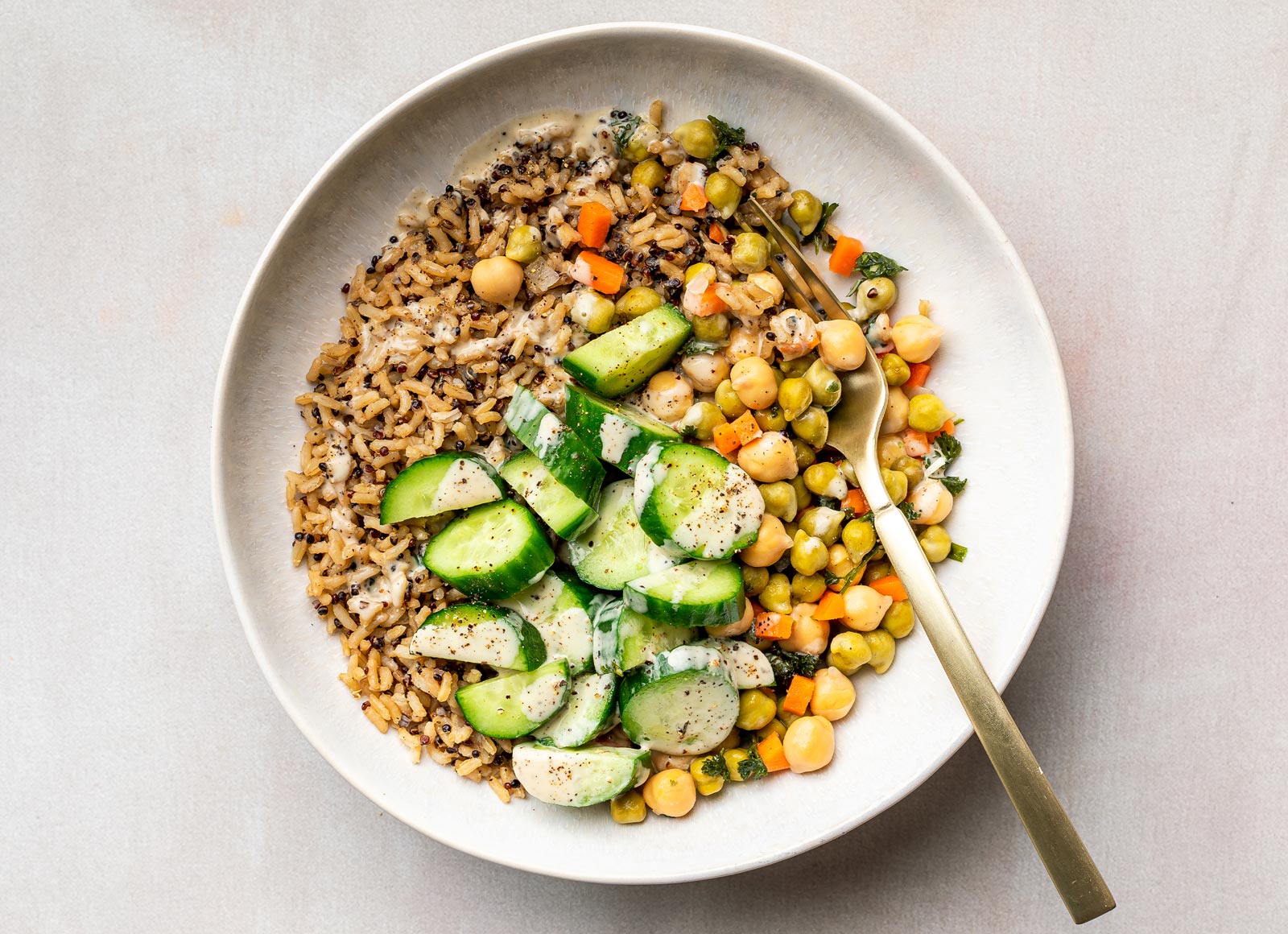 Garlicky Caesar Chickpea Rice Bowl
