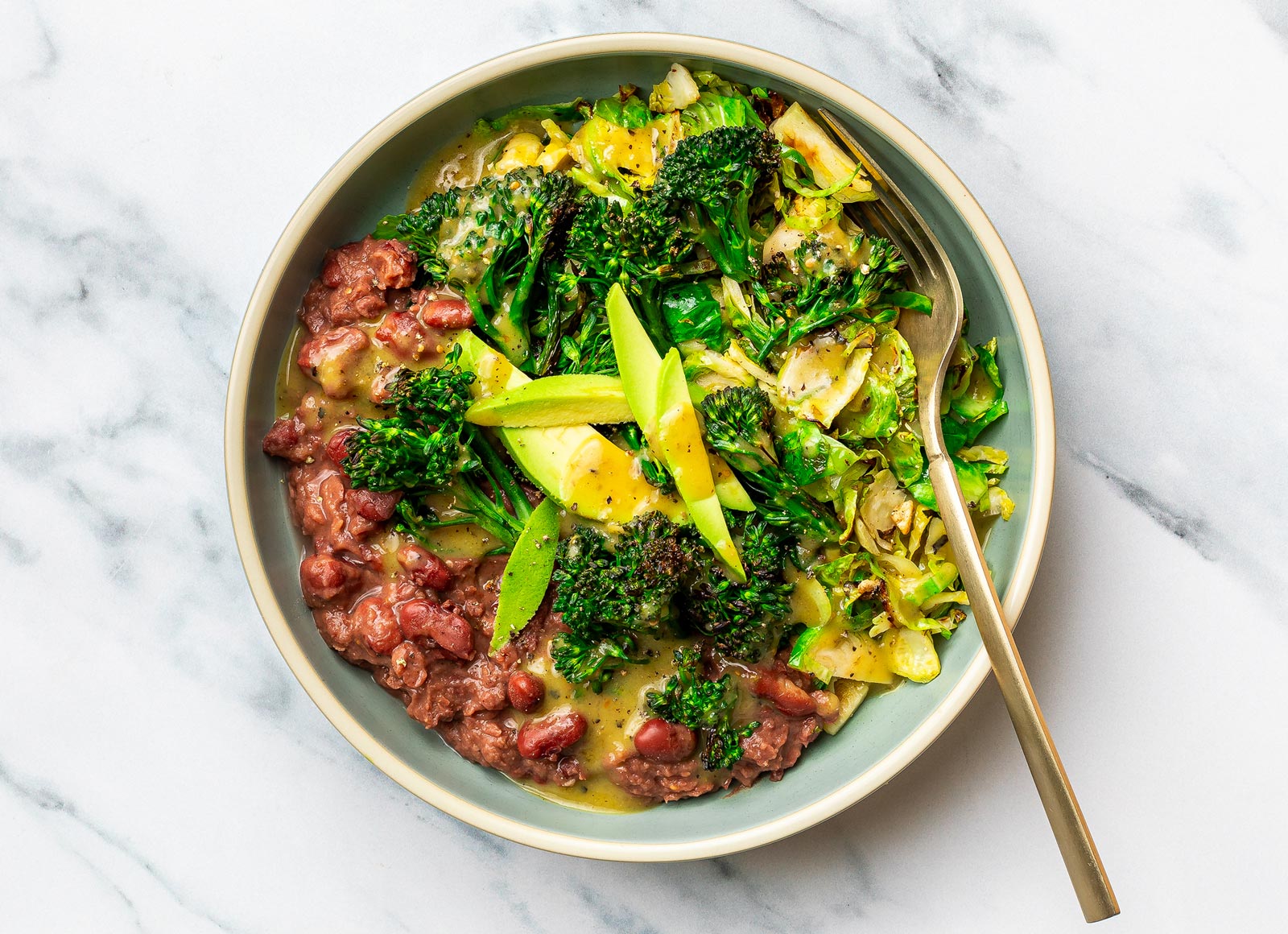 Spicy Broccoli Refried Beans Bowl