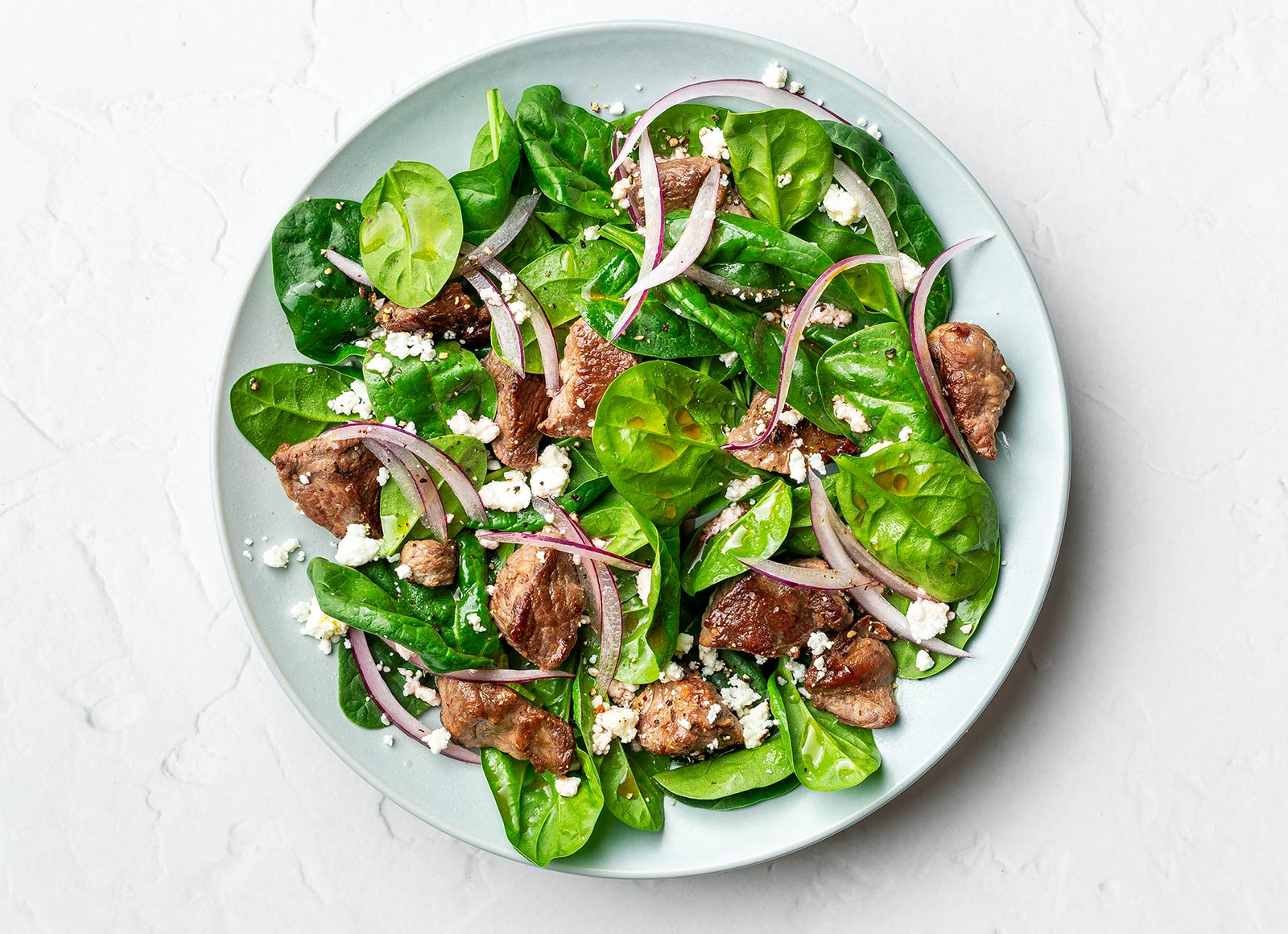 Creamy Goat Cheese Salad + Grass-Fed Lamb with Baby Spinach