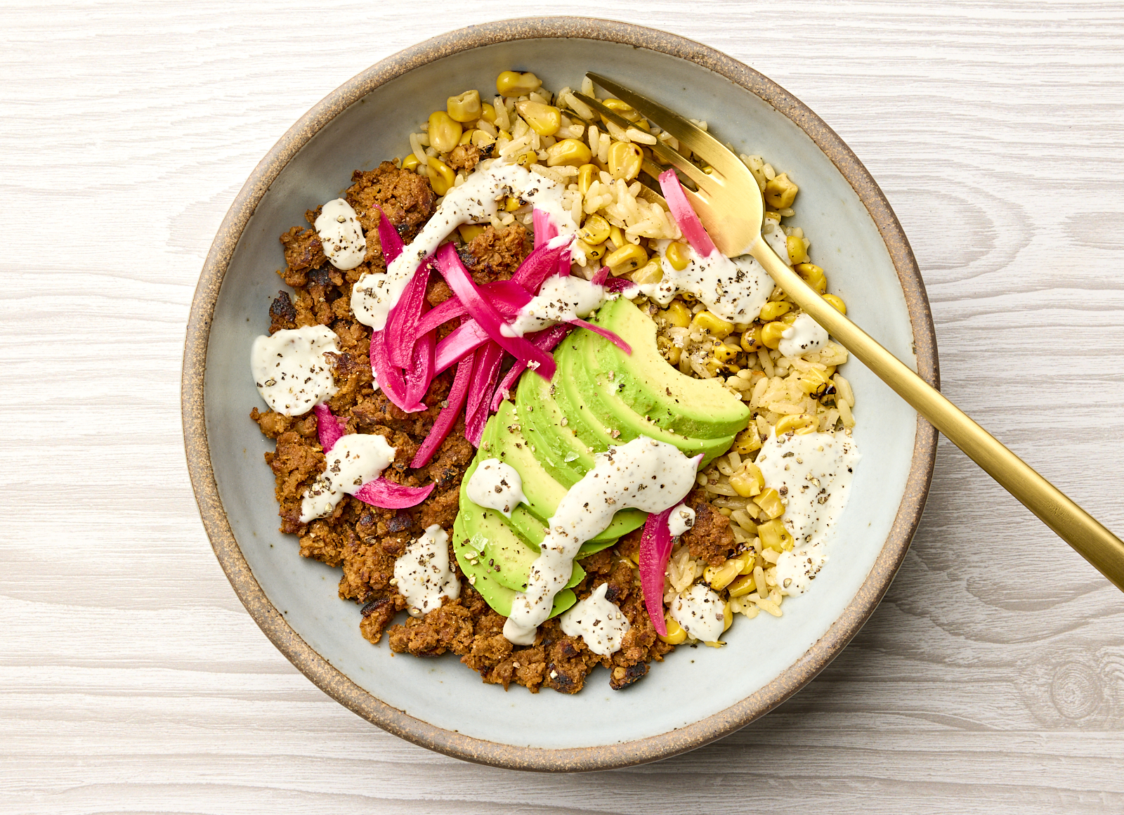 Craveable Chorizo Street Corn Grain Bowl with Vegan Ranch Dressing