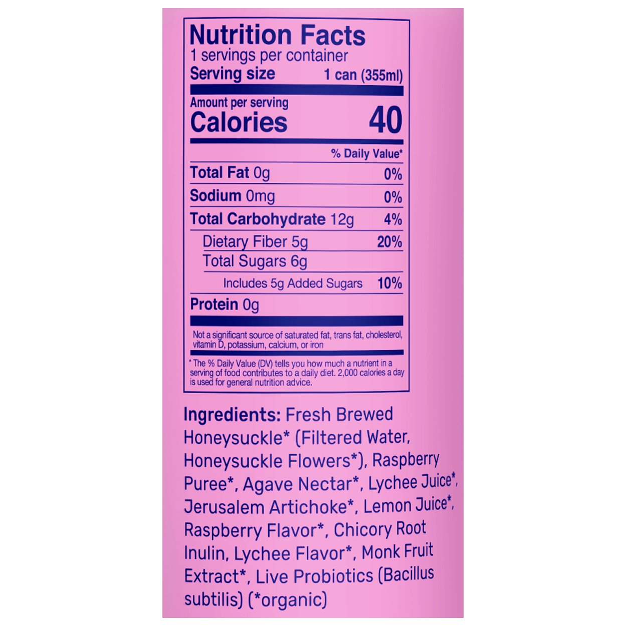 Raspberry Lychee Prebiotic + Probiotic Sparkling Drink 2 of 2