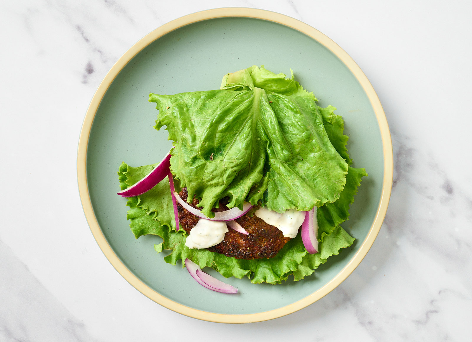 Mediterranean Lamb Burger on Lettuce Buns