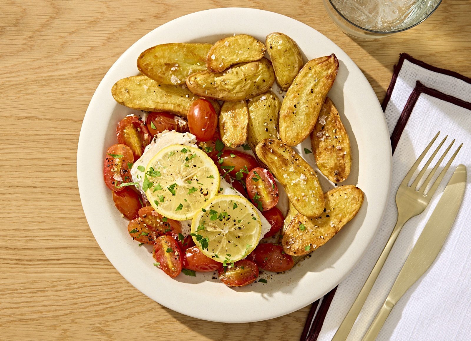 America's Test Kitchen Lemon-Poached Halibut with Roasted Fingerling Potatoes