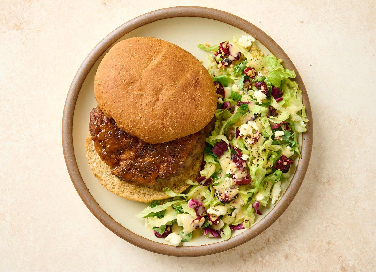 Bacon + Cheddar Beef Burger with Citrus Chopped Salad
