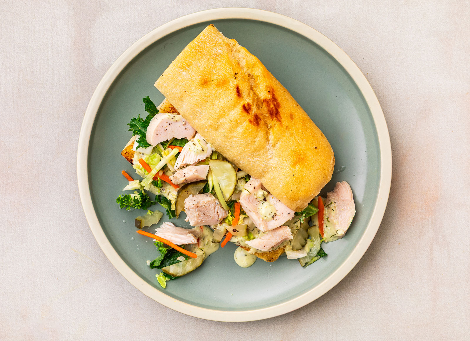 Oven Roasted Chicken + Creamy Pickle Slaw Sandwich