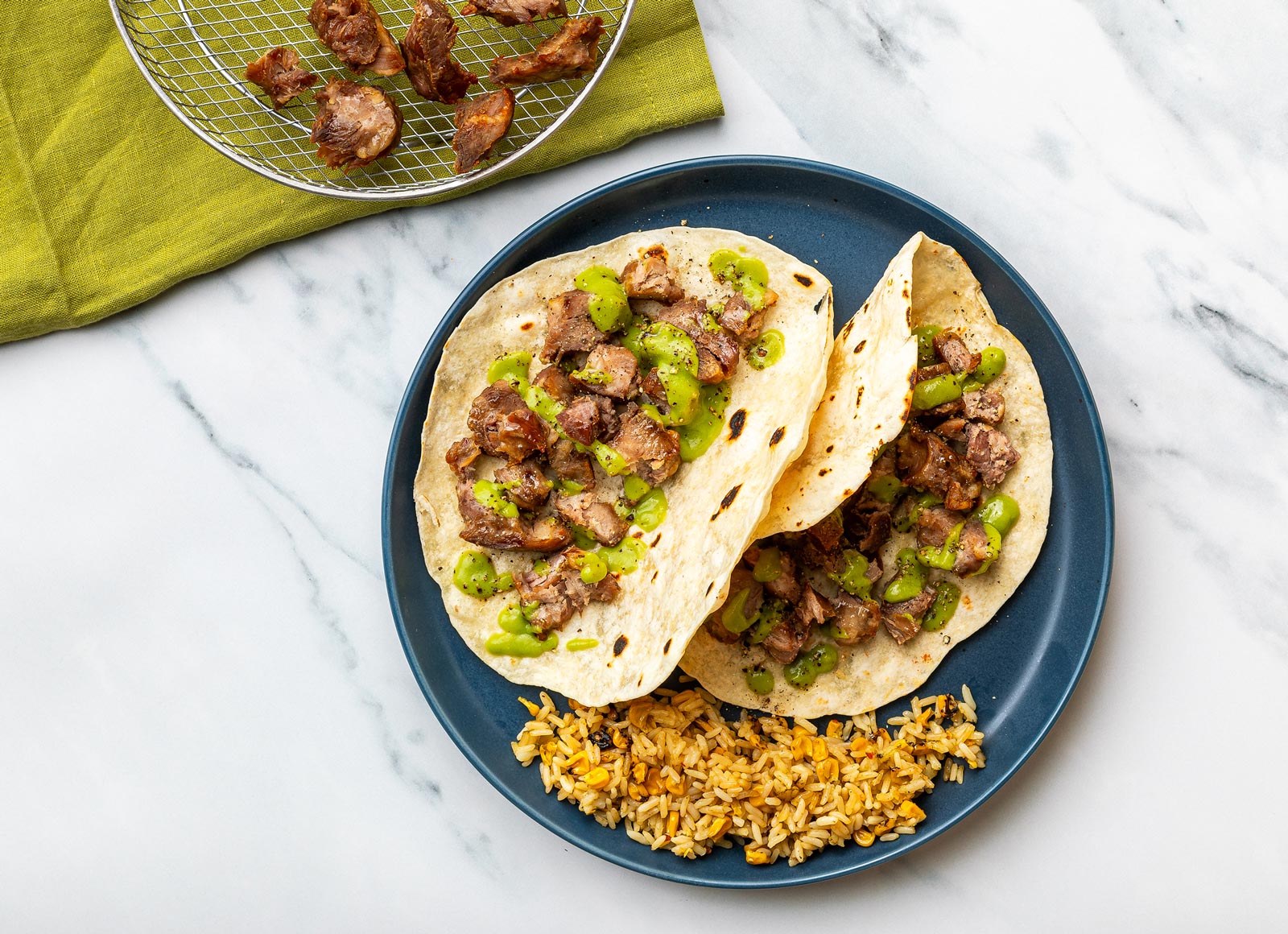 Air Fryer Kalua Pork + Avocado Tacos