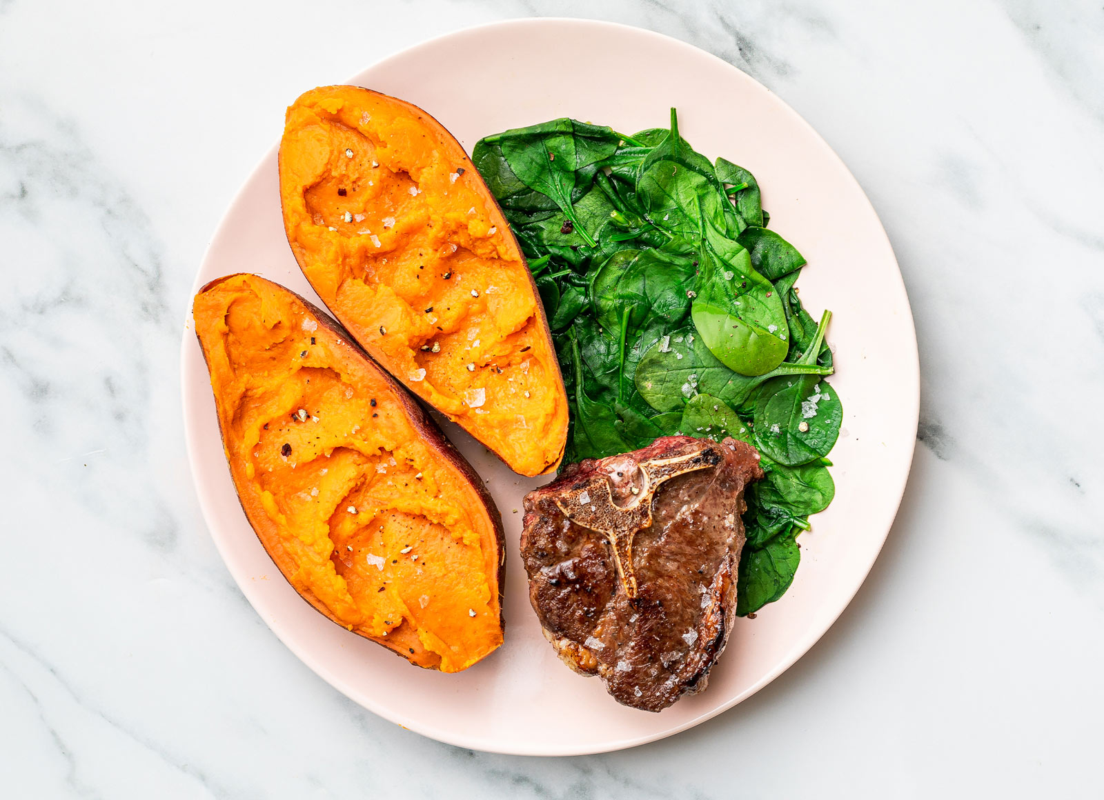 Lamb Chops + Sweet Potato with Baby Spinach