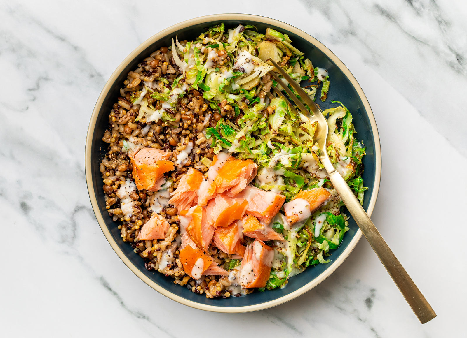 Creamy Garlic Roasted Salmon Bowl
