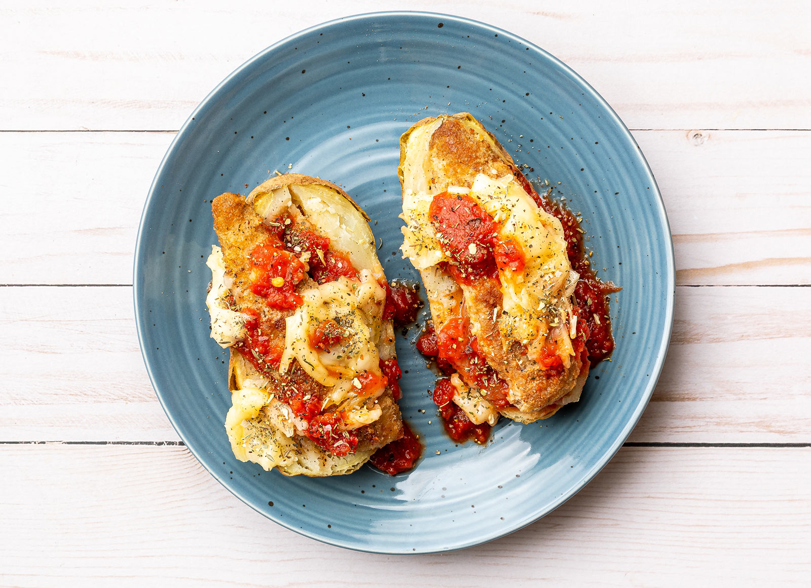 Vegan "Chicken" Parm Loaded Baked Microwave-Ready Russet Potato