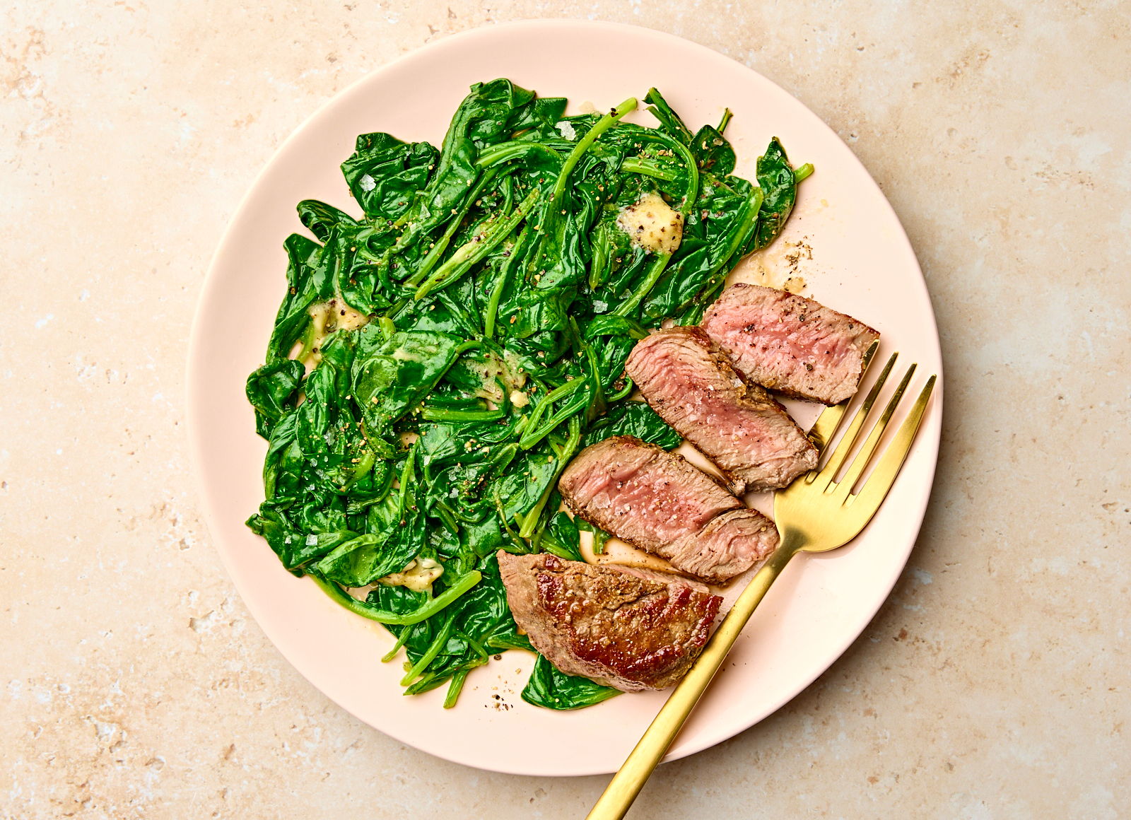 Herby Filet Mignon + Buttery Sautéed Baby Spinach
