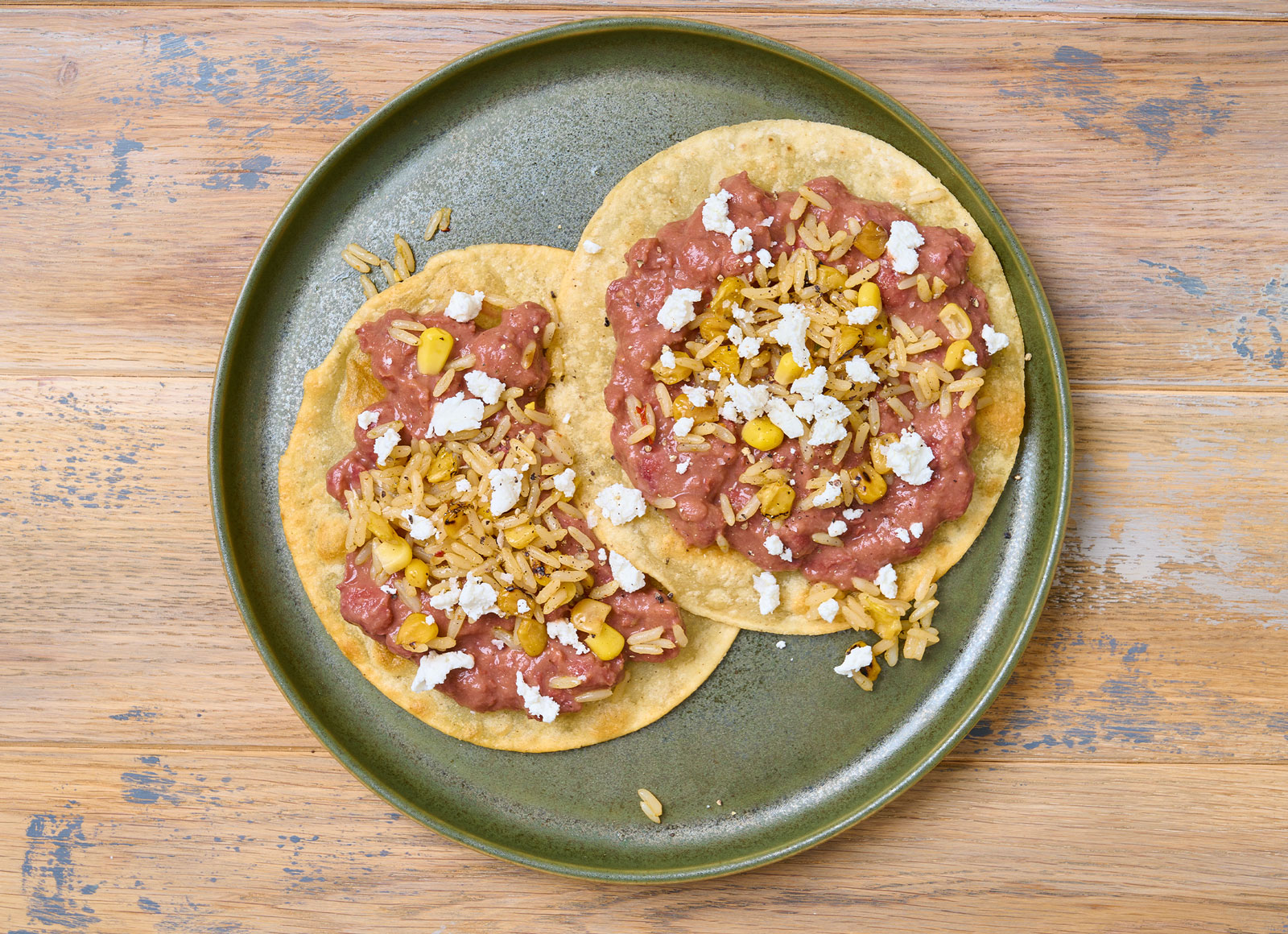Refried Red Beans Bean + Mexican Street Corn Tostada