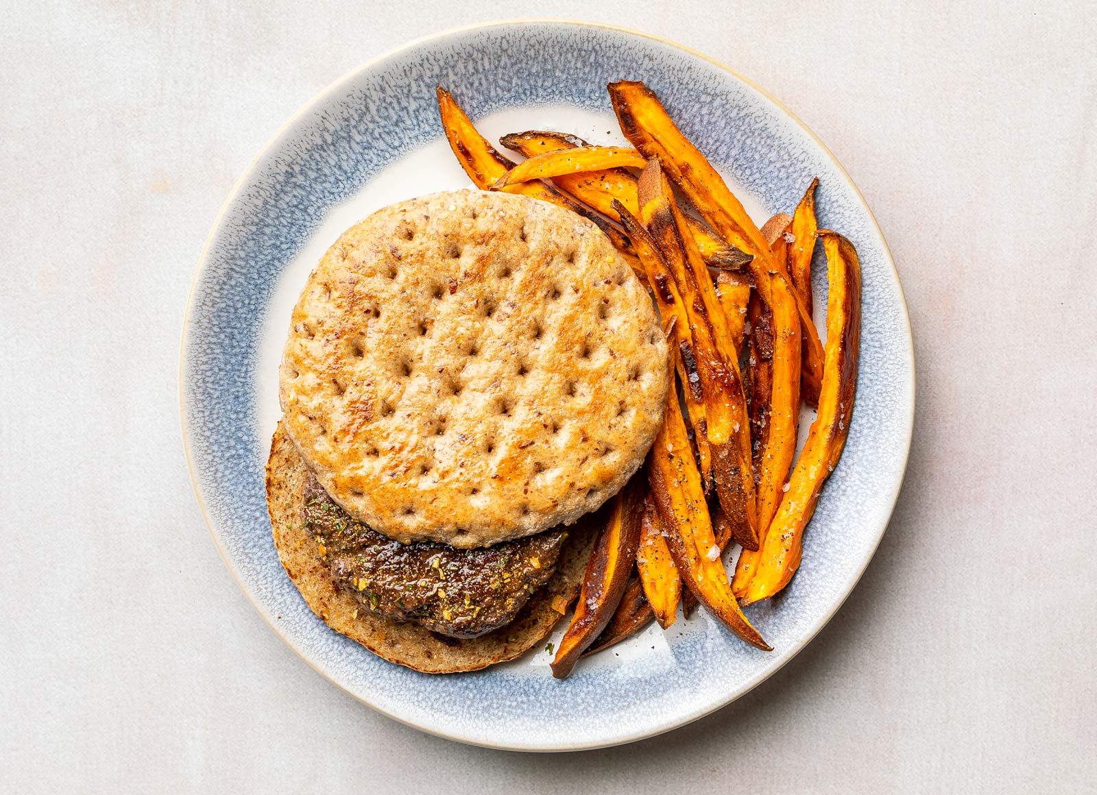 Simple Grass-Fed Burger + Sweet Potato Fries