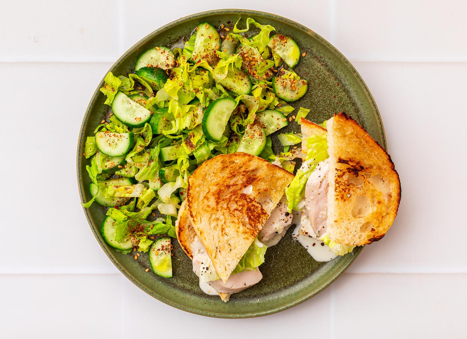 Asiago Chicken Sandwich + Zesty Za'atar Cucumber Salad