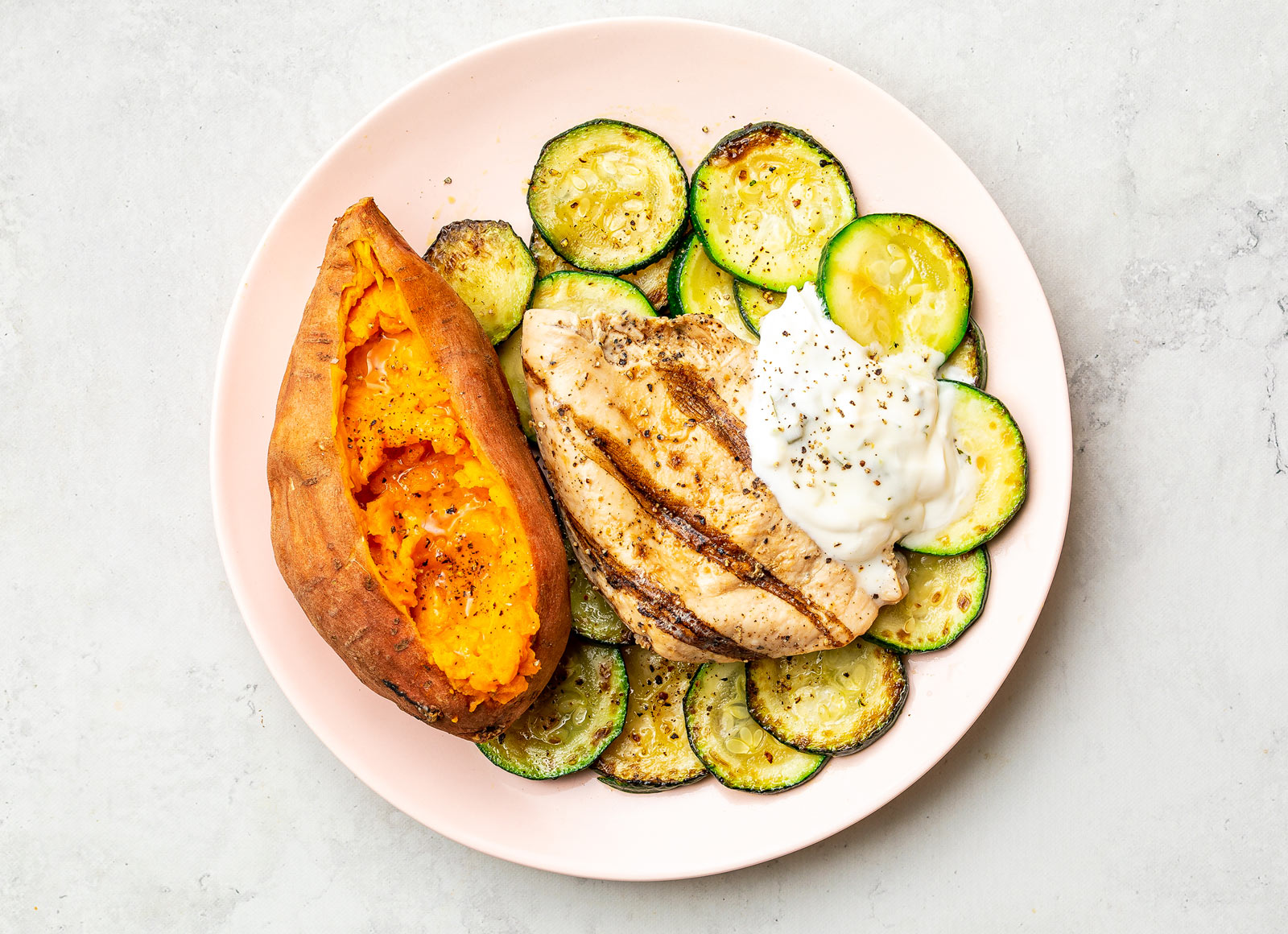 Grilled Chicken Mediterranean Plate with Zucchini