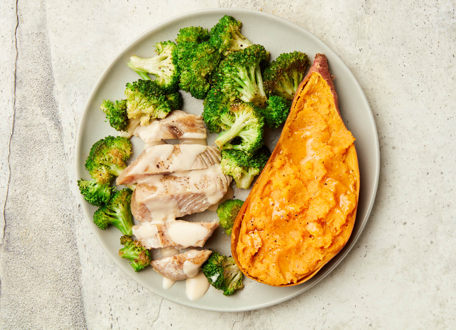 Creamy Miso Tuna Steak with Steamed Broccoli
