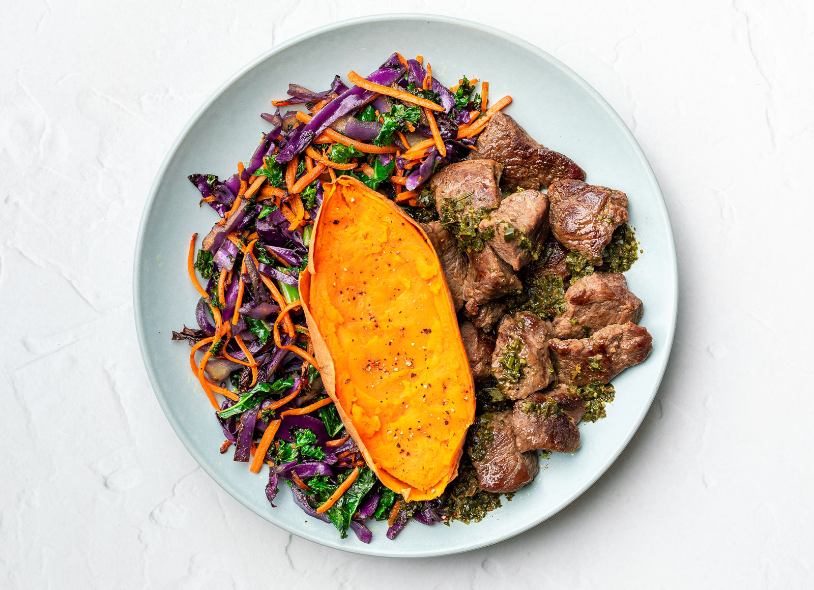 Juicy Chimichurri Sirloin with a Sweet Potato