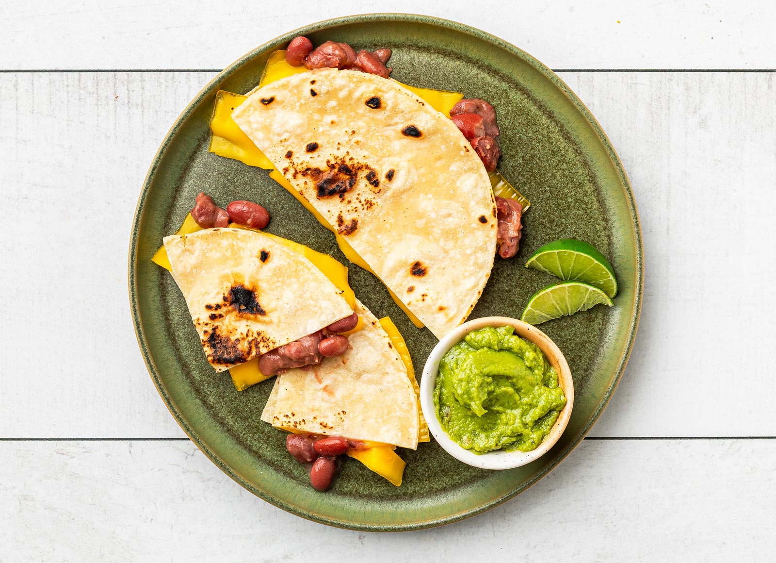 Vegan Refried Bean Quesadillas + Guac