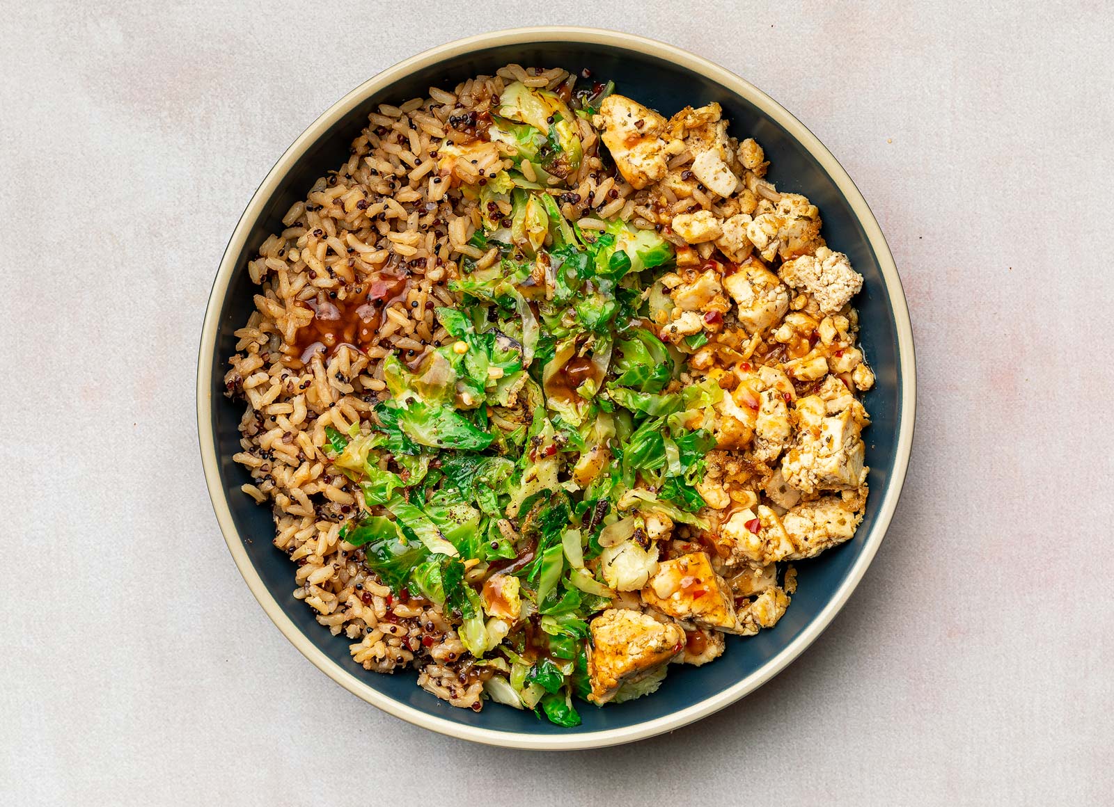 Sesame Ginger Tofu + Crispy Brussels Bowl