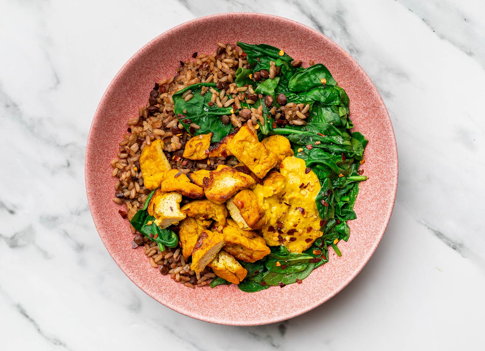 Vegan Coco Curry Protein Bowl with Baby Spinach