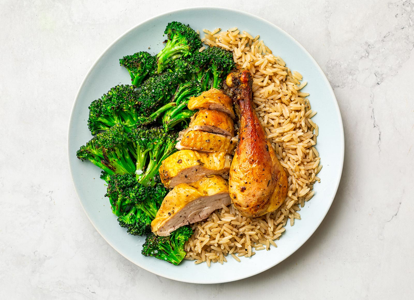 Lemon Pepper Chicken + Cilantro Lime Rice with Broccoli Florets