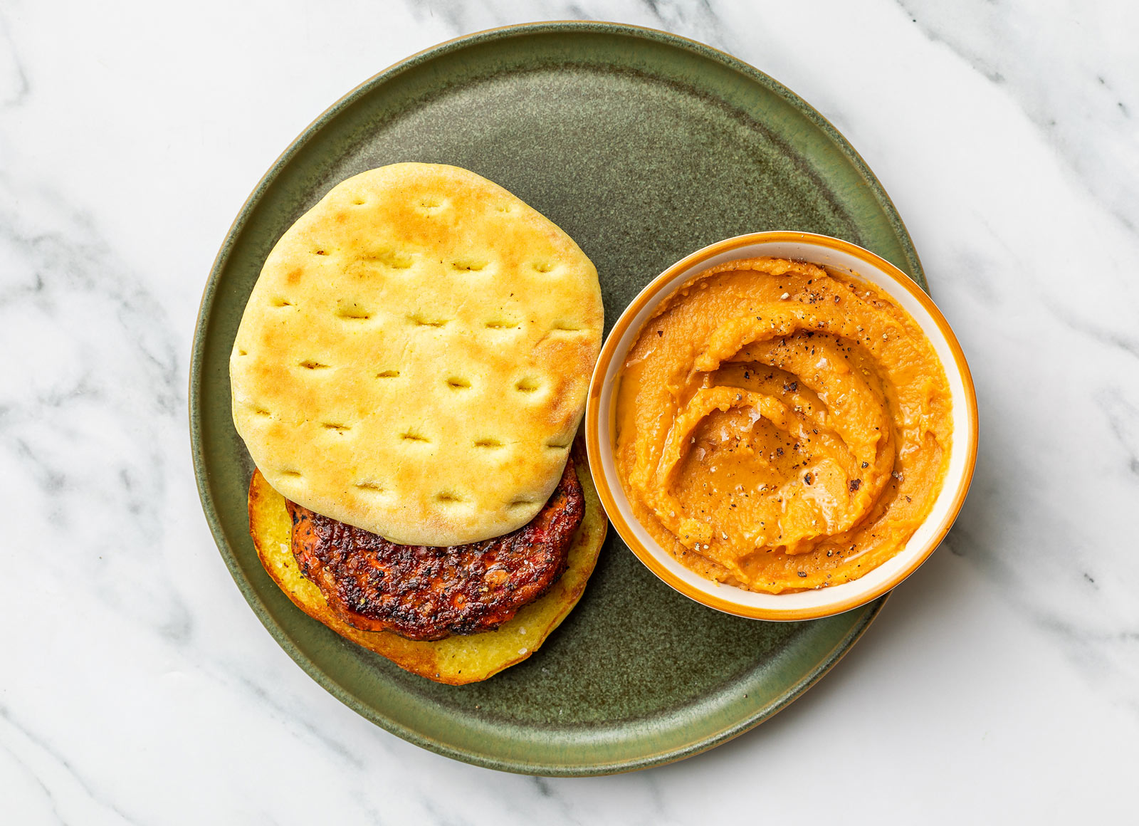 Black Bean Burger + Sweet Potato Mash