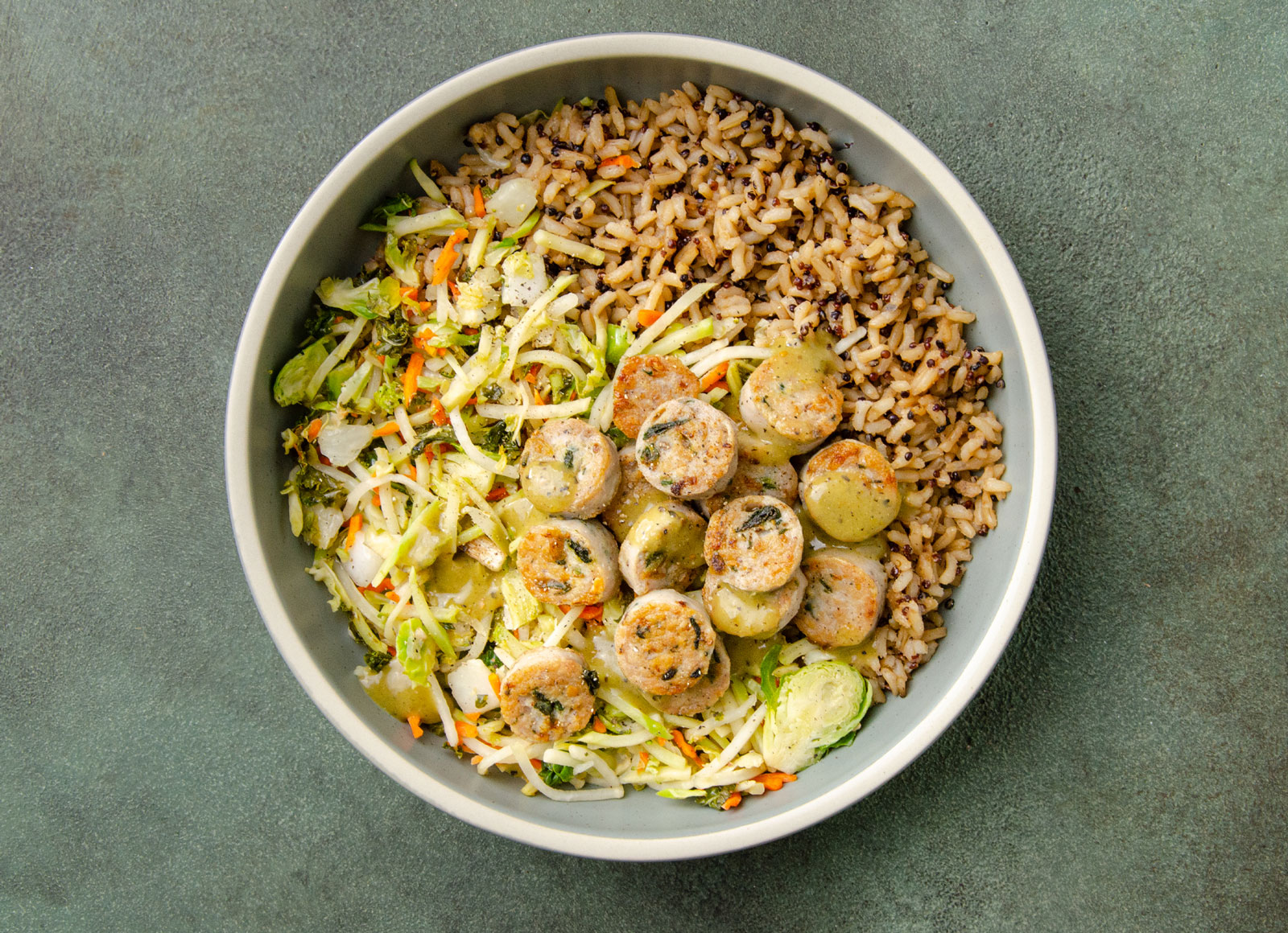 Super Green Chile Chicken Sausage Rice Bowl