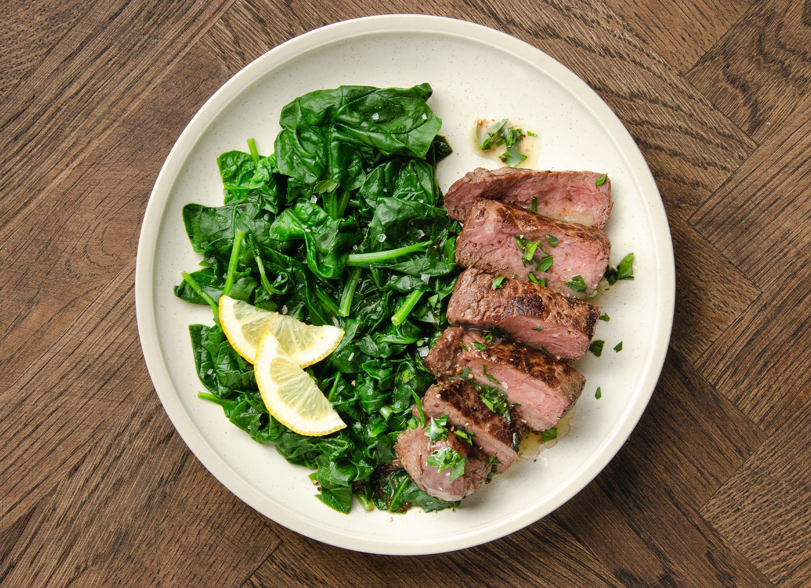 Steakhouse Style Herby Sirloin + Baby Spinach