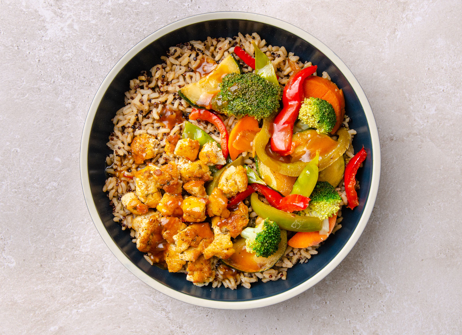 Gingery Spiced Tofu + Stir-Fry Veggie Bowl