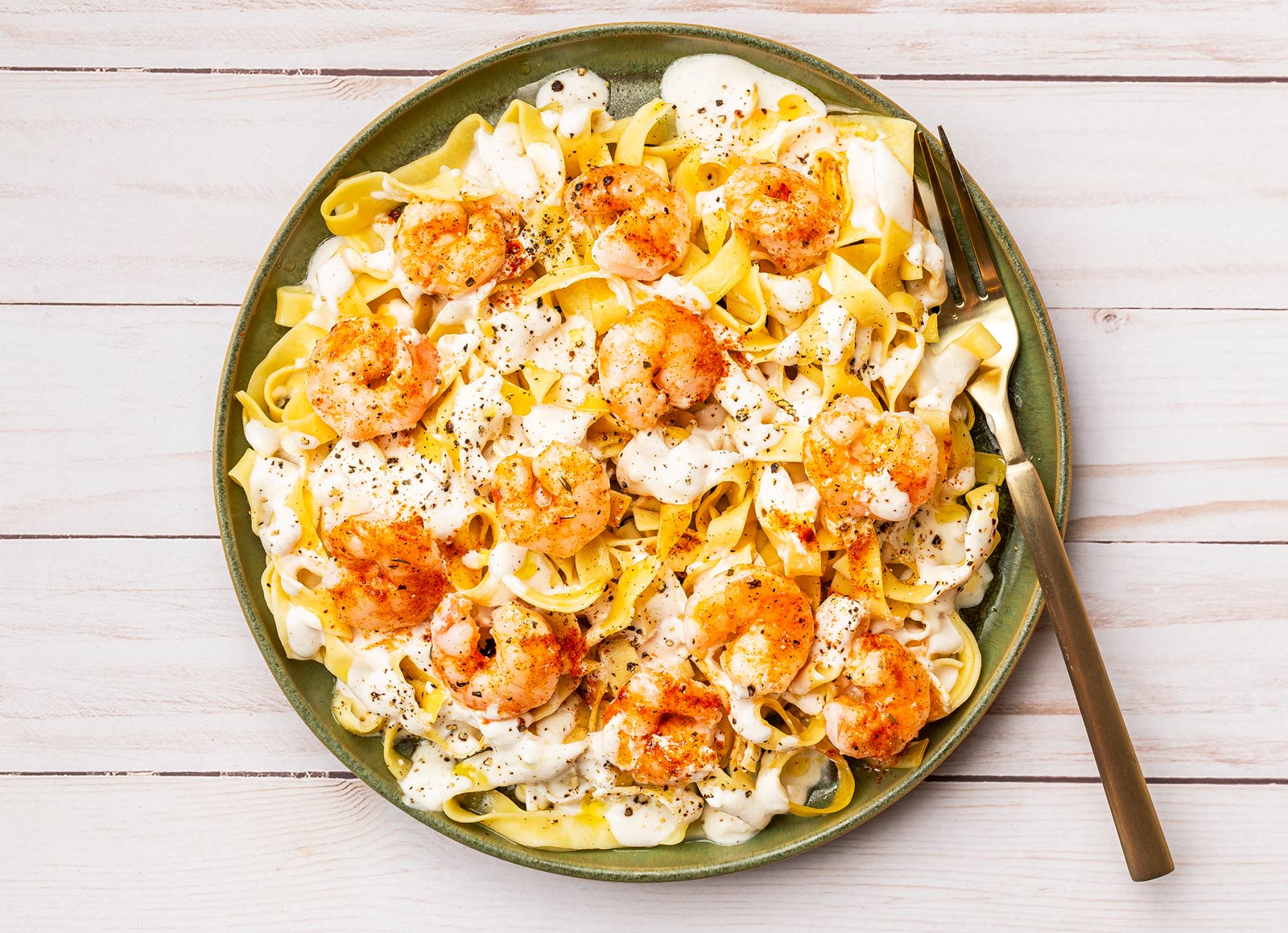 Blackened Medium Cooked Shrimp Tagliatelle Alfredo