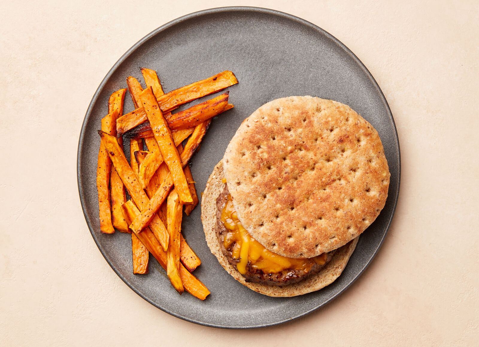 Cheeseburger with Sweet Potato Fries with Ground Beef Patties