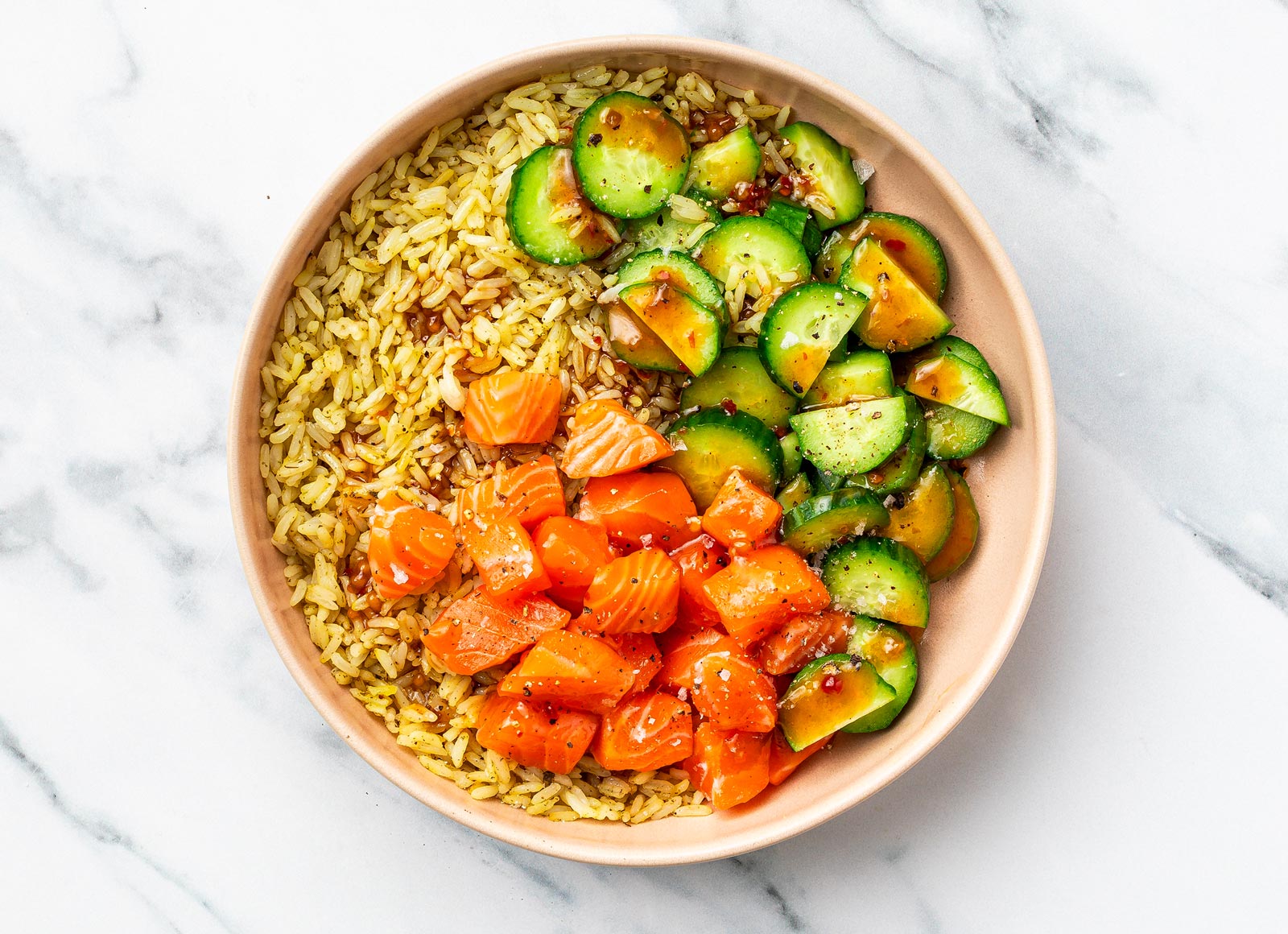 Gingery Poké Salmon + Crisp English Cucumber Bowl