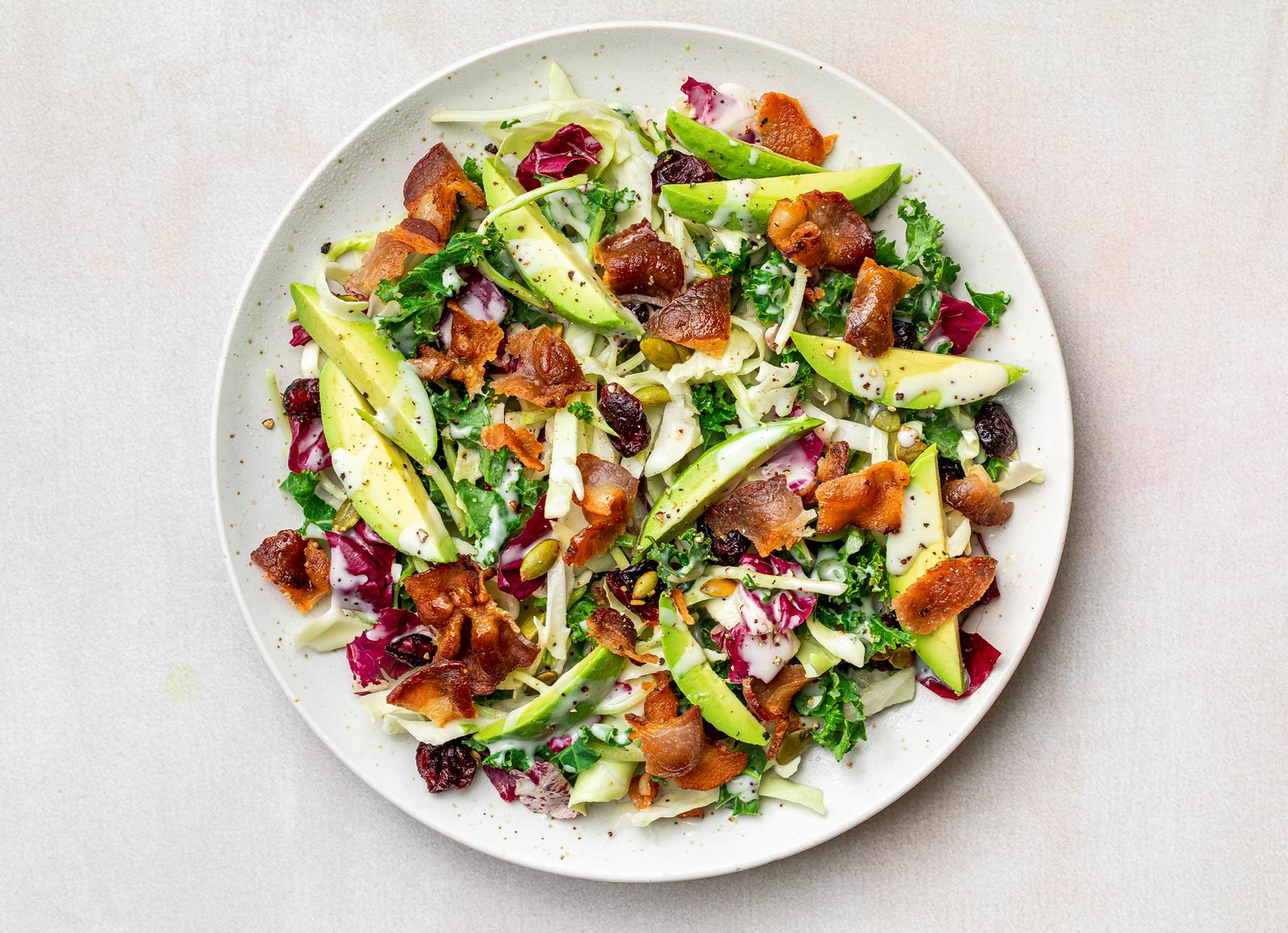 Applewood Smoked Pork Bacon + Avocado Kale Salad