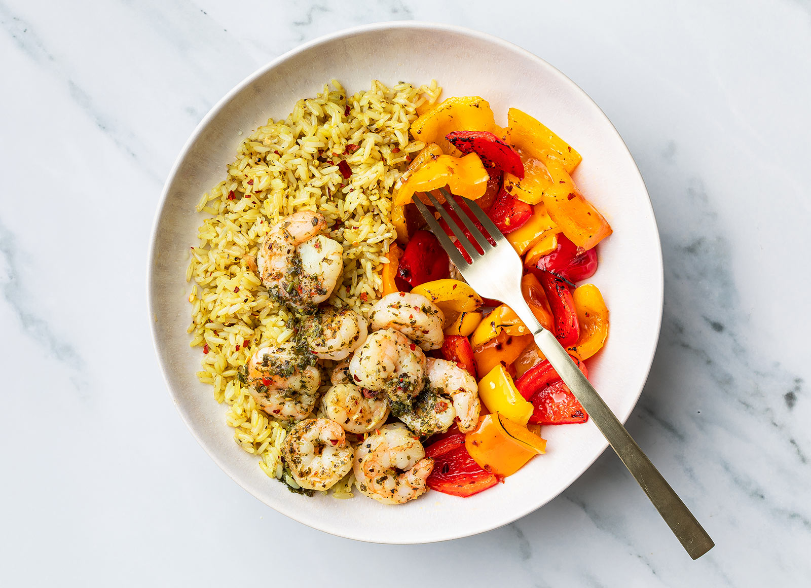 Herby Shrimp Fajita + Organic Red Pepper Seasoned Jasmine Rice Bowl
