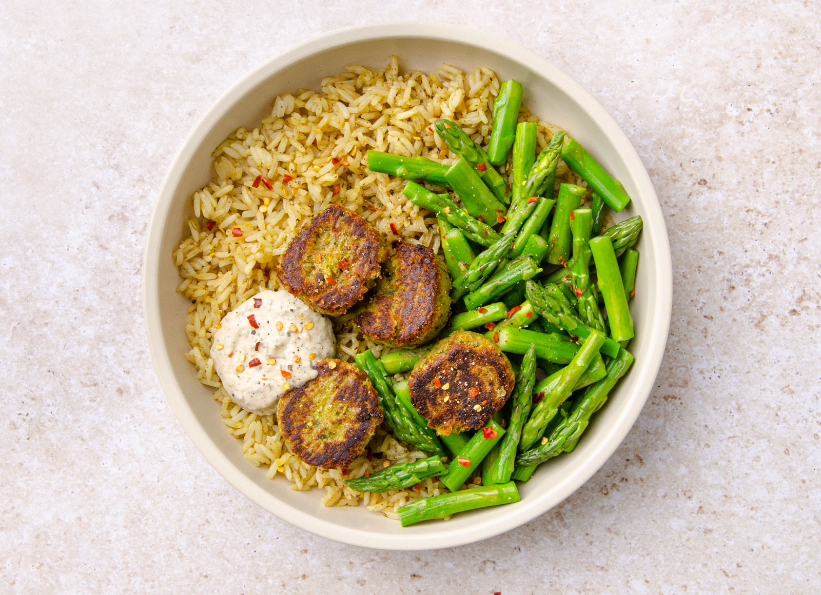 Spinach Artichoke Falafel Rice Bowl