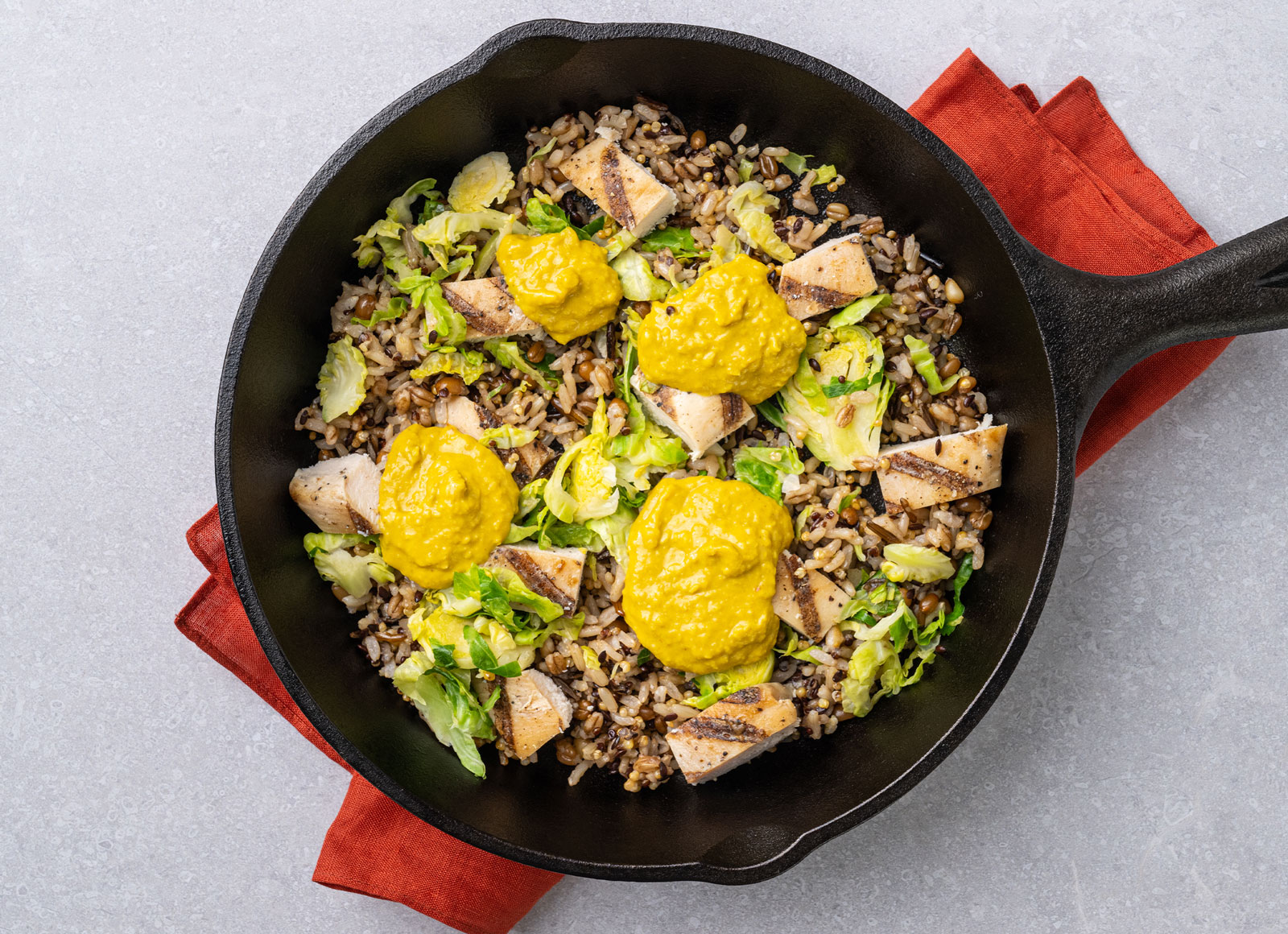 Curry Grilled Chicken + Brussels with Grains